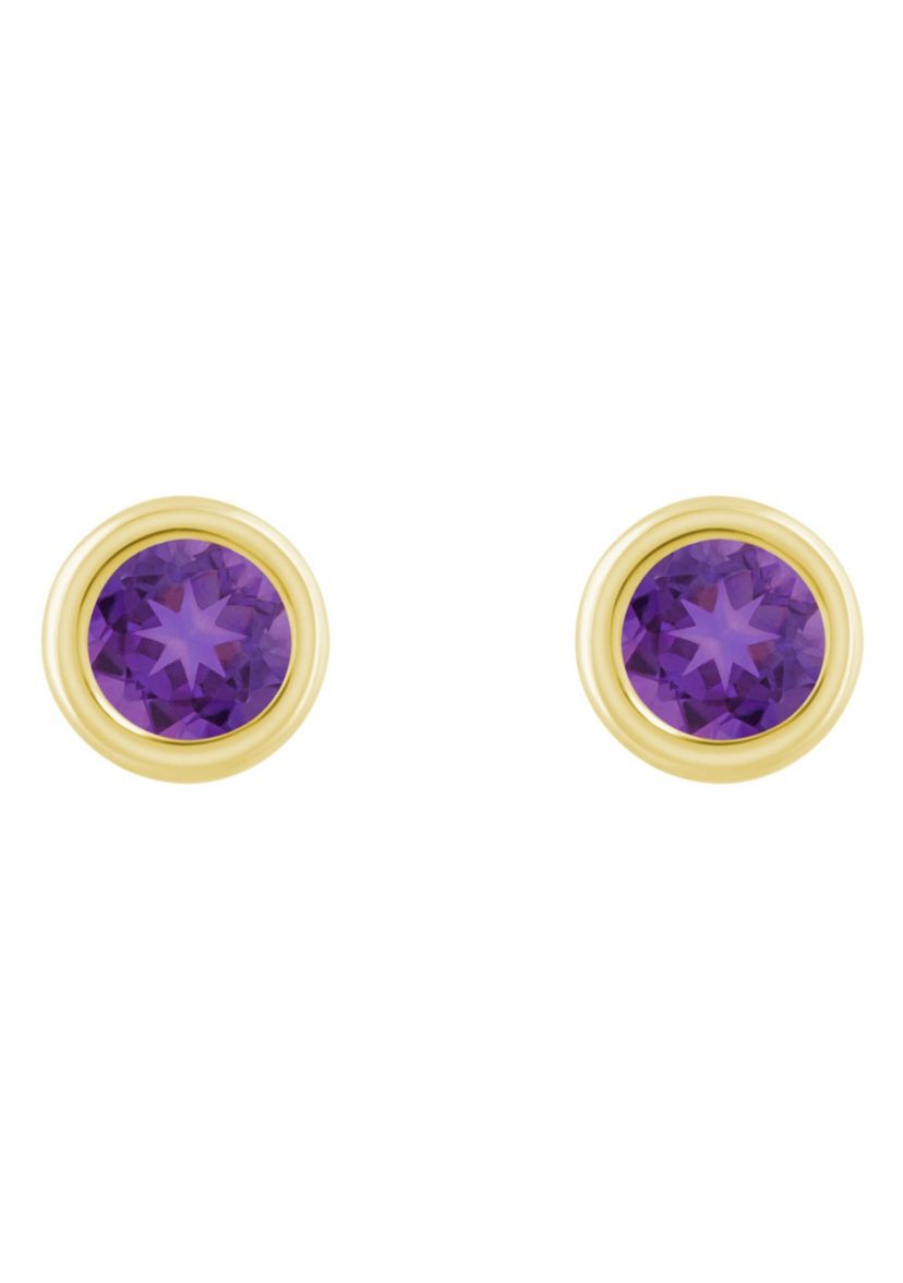 10K Yellow Gold 3mm Round Amethyst Stud Earrings