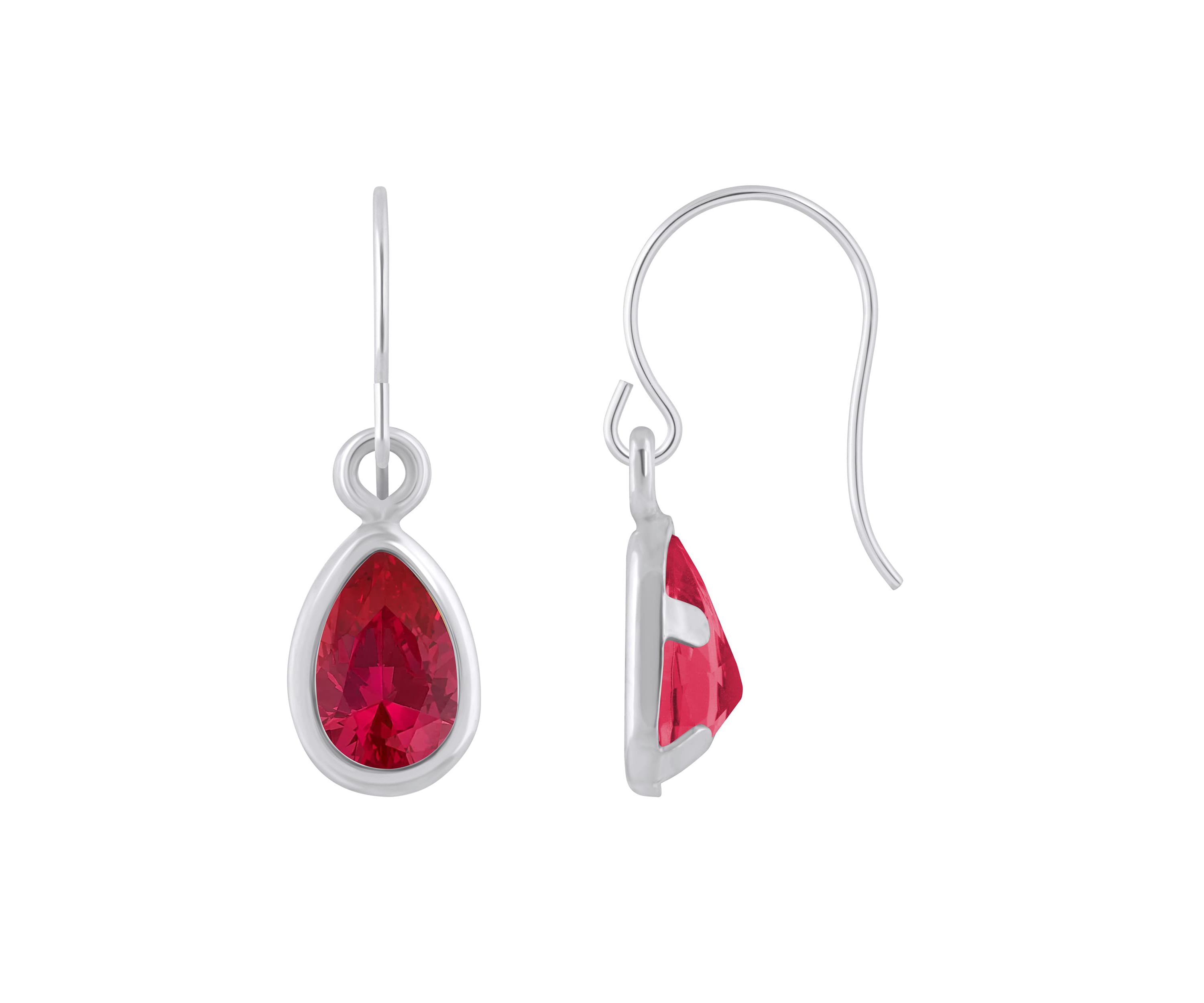 Lab Created 10K White Gold 6x4mm Pear Shape Created Ruby Drop Earrings