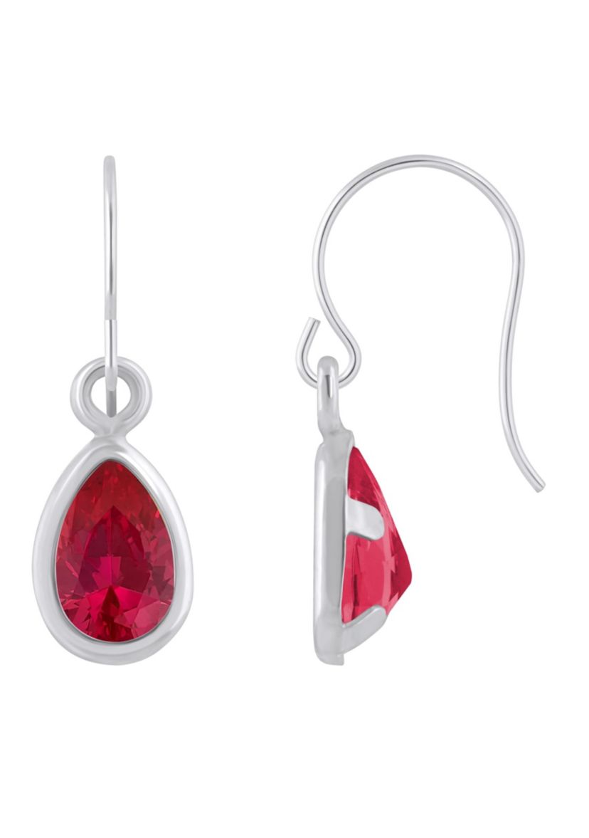 Lab Created 10K White Gold 6x4mm Pear Shape Created Ruby Drop Earrings