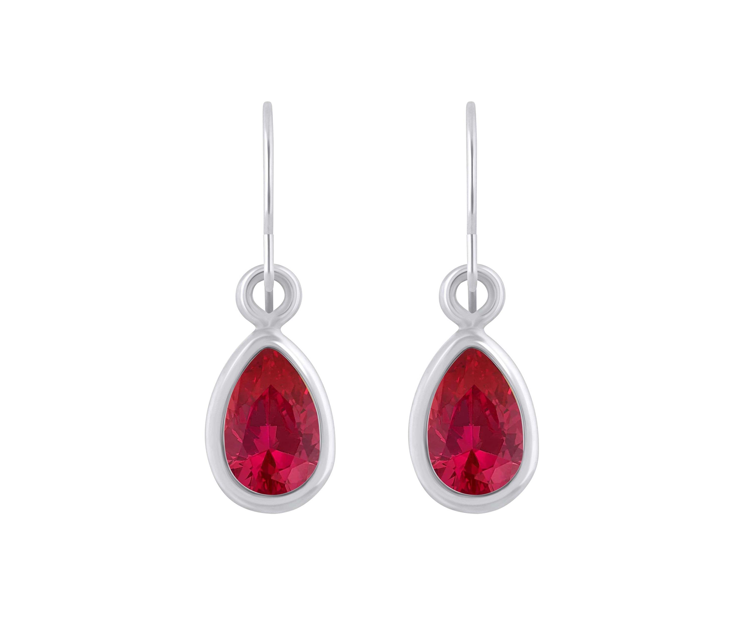 Lab Created 10K White Gold 6x4mm Pear Shape Created Ruby Drop Earrings
