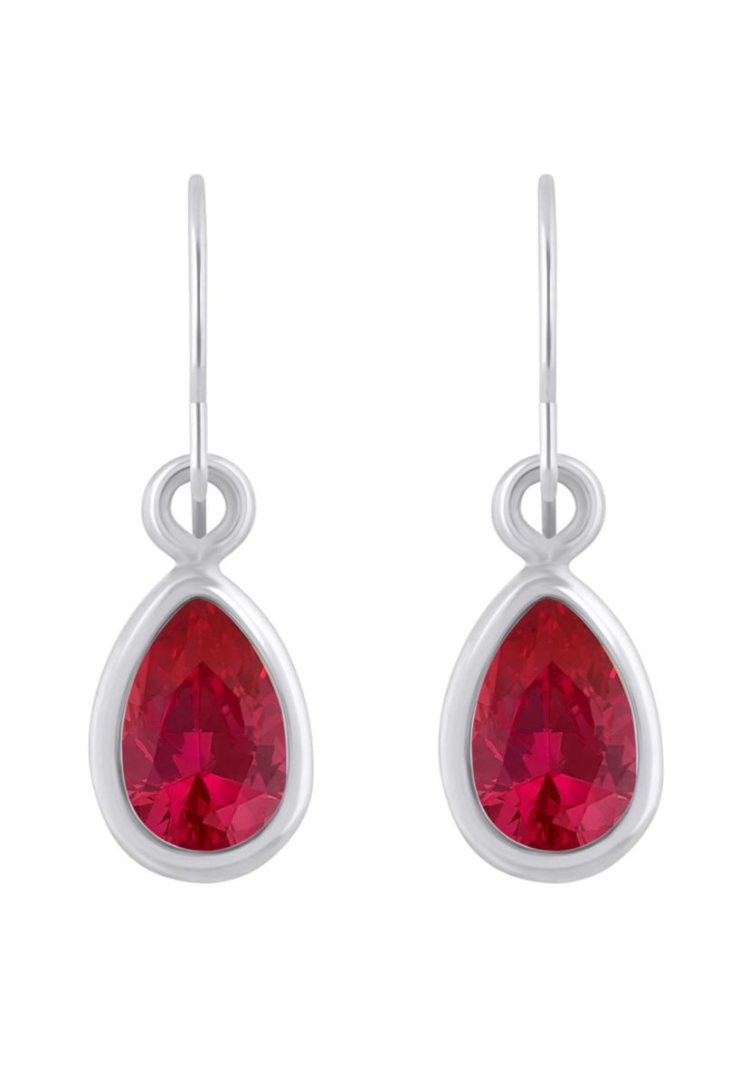 Lab Created 10K White Gold 6x4mm Pear Shape Created Ruby Drop Earrings