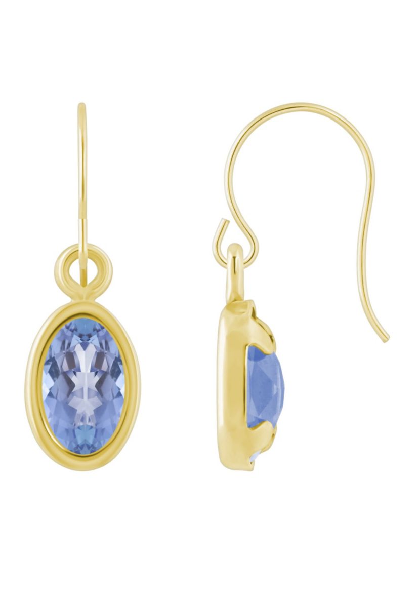 10K Yellow Gold 6x4mm Oval Tanzanite Drop Earrings