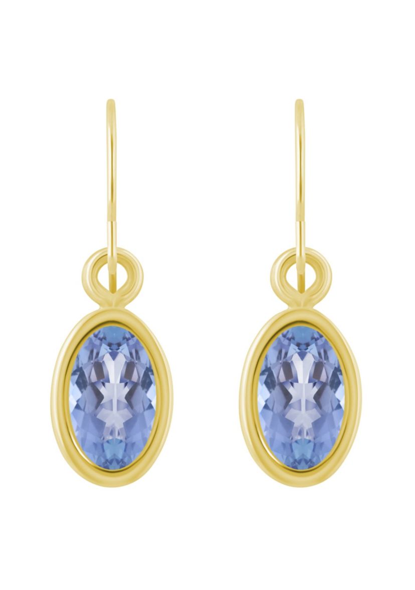 10K Yellow Gold 6x4mm Oval Tanzanite Drop Earrings