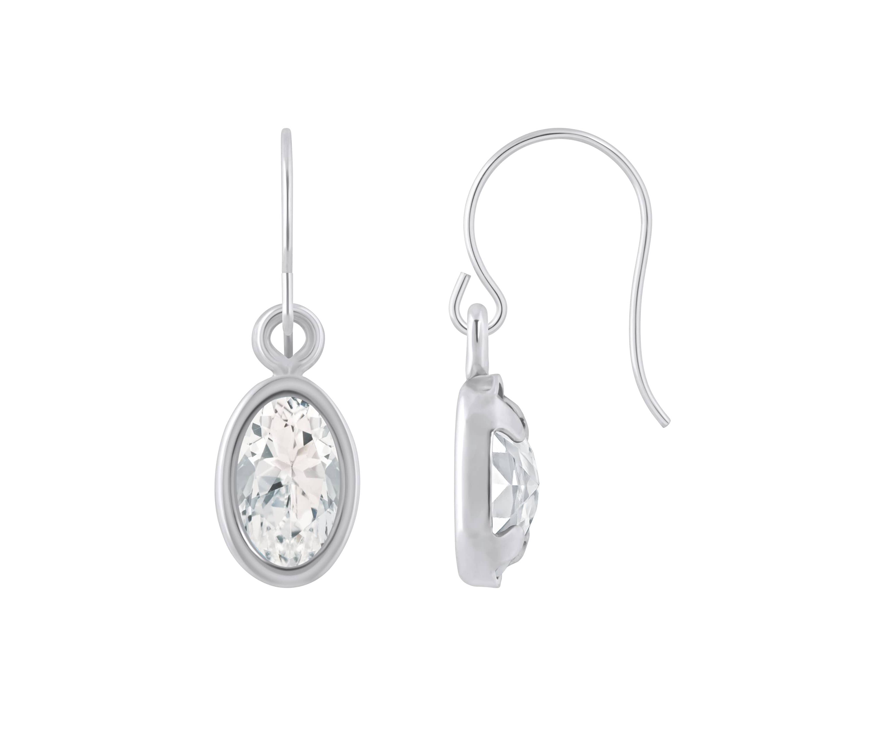 10K Yellow Gold 6x4mm Oval White Topaz Drop Earrings