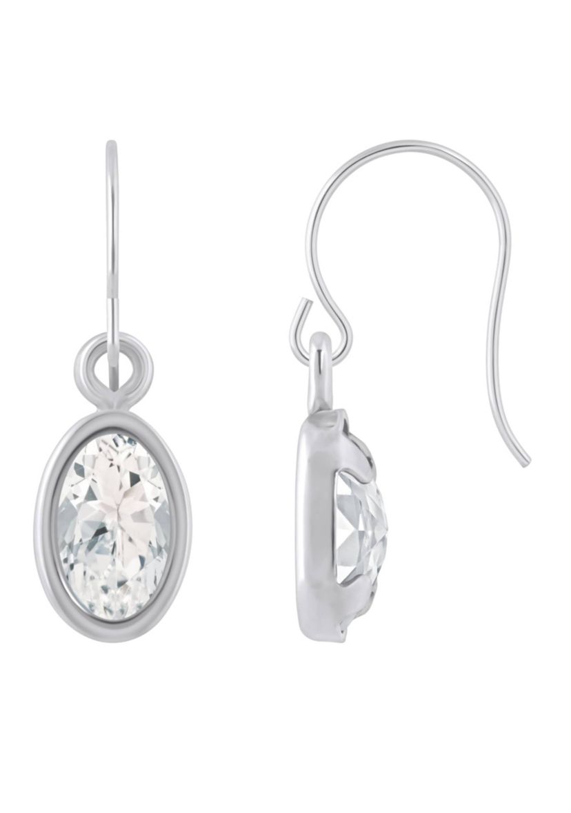 10K Yellow Gold 6x4mm Oval White Topaz Drop Earrings