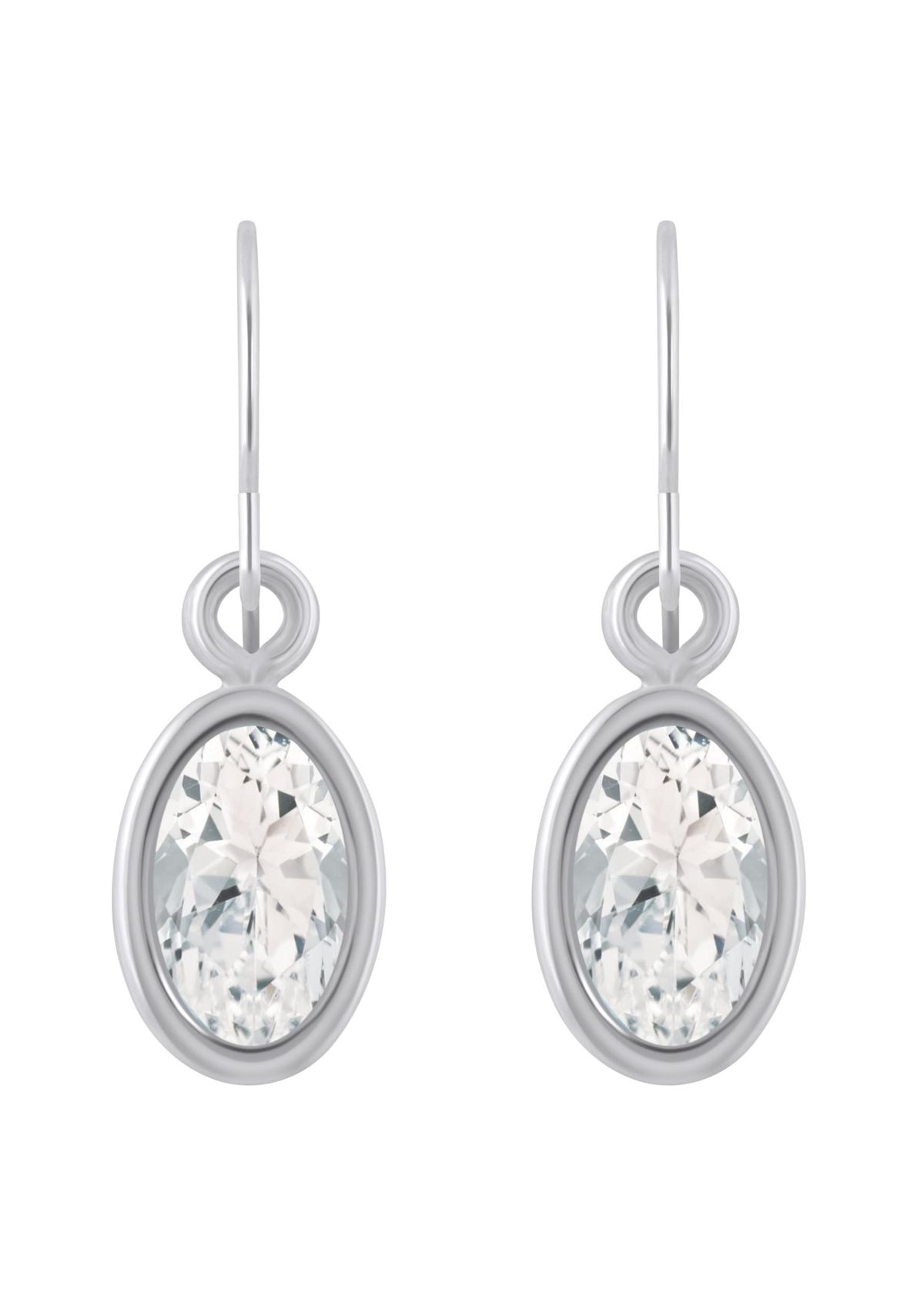 10K Yellow Gold 6x4mm Oval White Topaz Drop Earrings