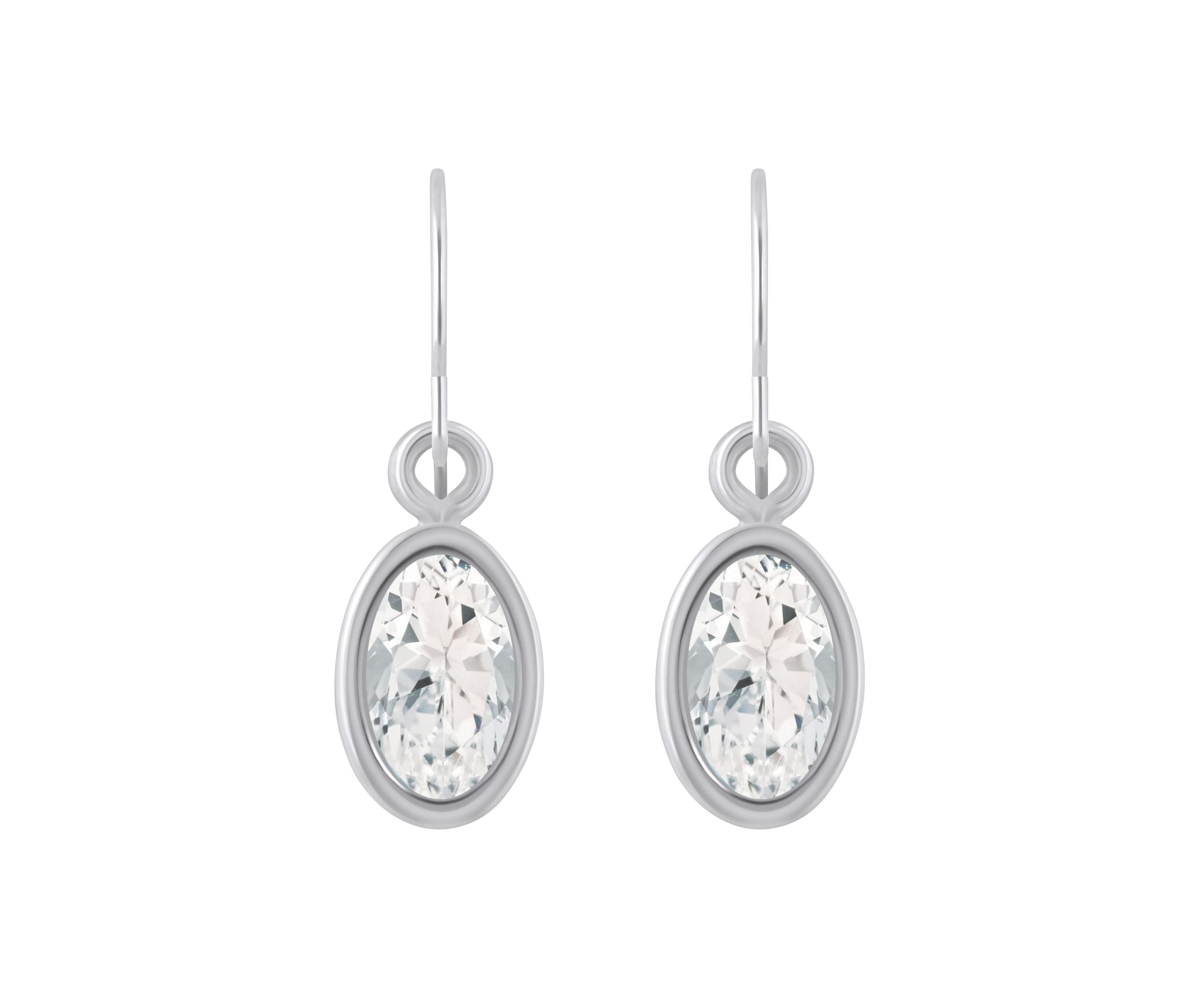 10K Yellow Gold 6x4mm Oval White Topaz Drop Earrings
