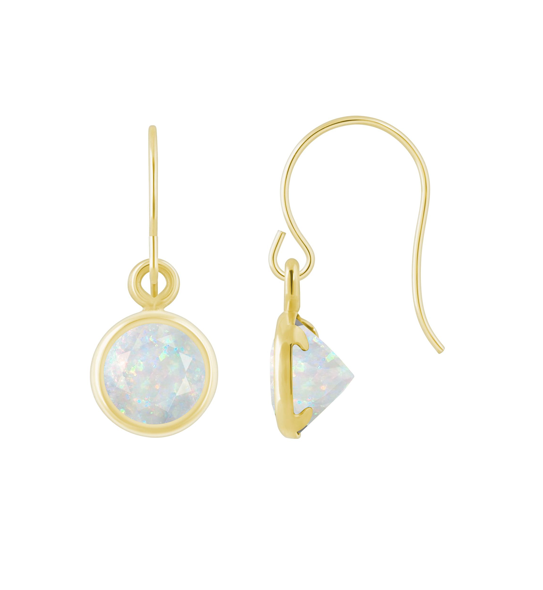 Lab Created 10K Yellow Gold 5mm Round Created Opal Drop Earrings
