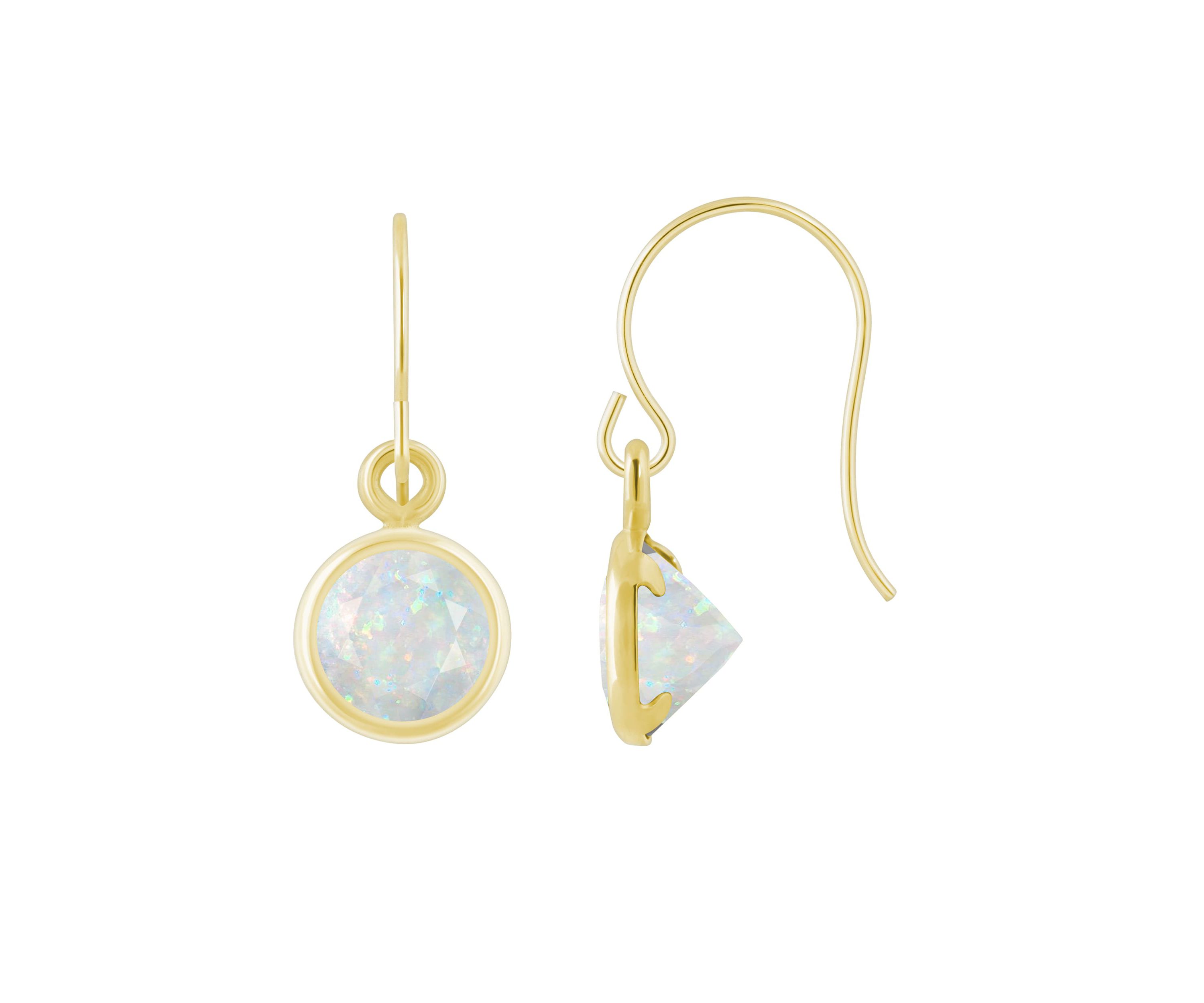 Lab Created 10K Yellow Gold 5mm Round Created Opal Drop Earrings