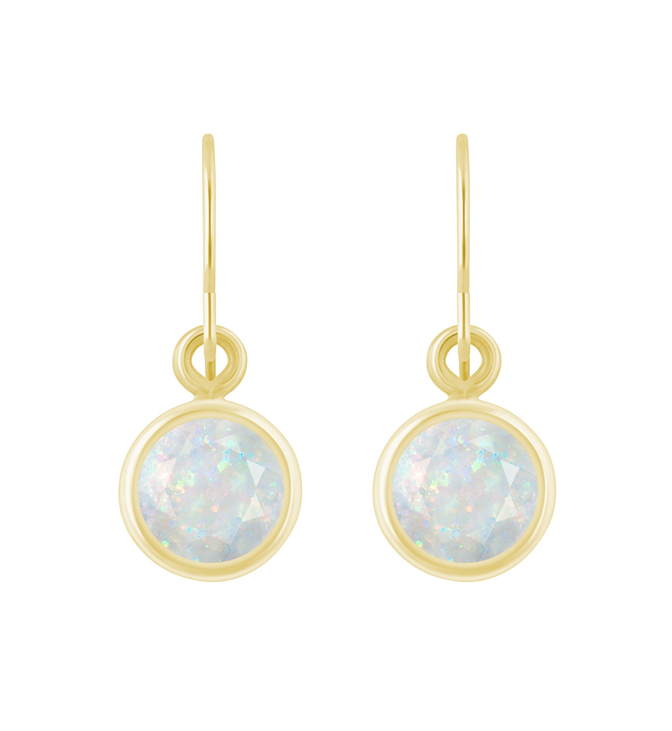 Lab Created 10K Yellow Gold 5mm Round Created Opal Drop Earrings