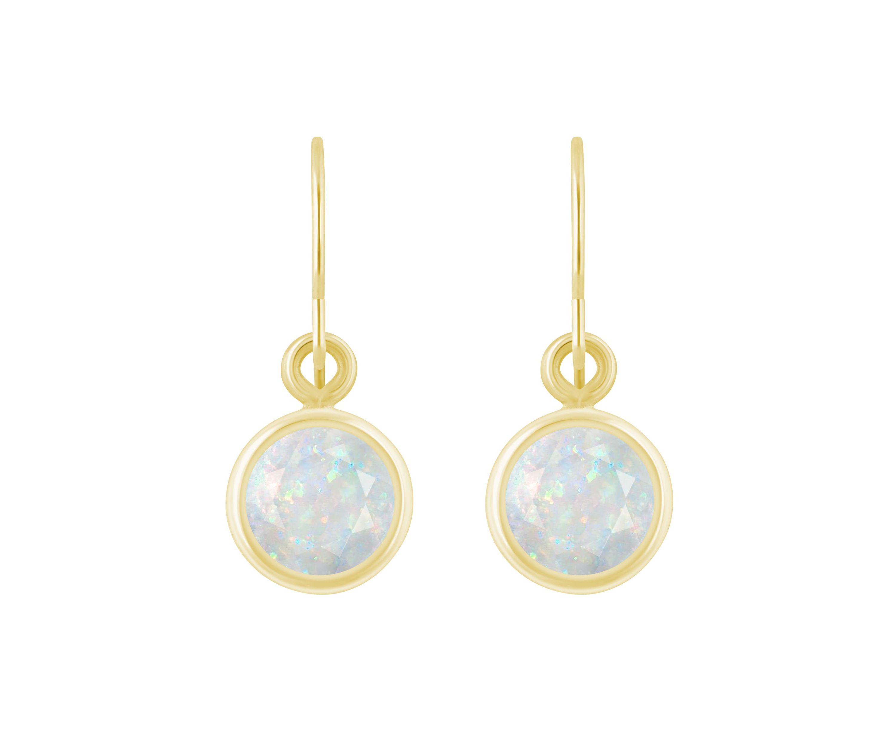 Lab Created 10K Yellow Gold 5mm Round Created Opal Drop Earrings