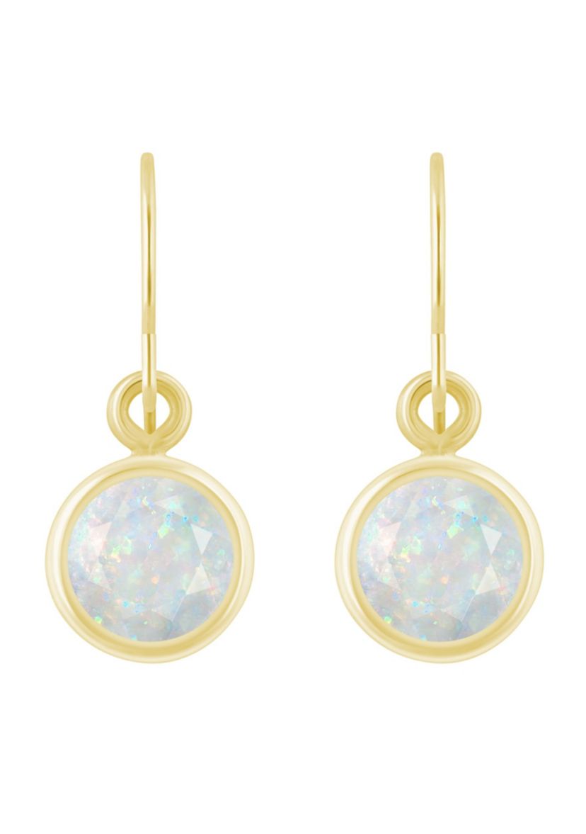 Lab Created 10K Yellow Gold 5mm Round Created Opal Drop Earrings