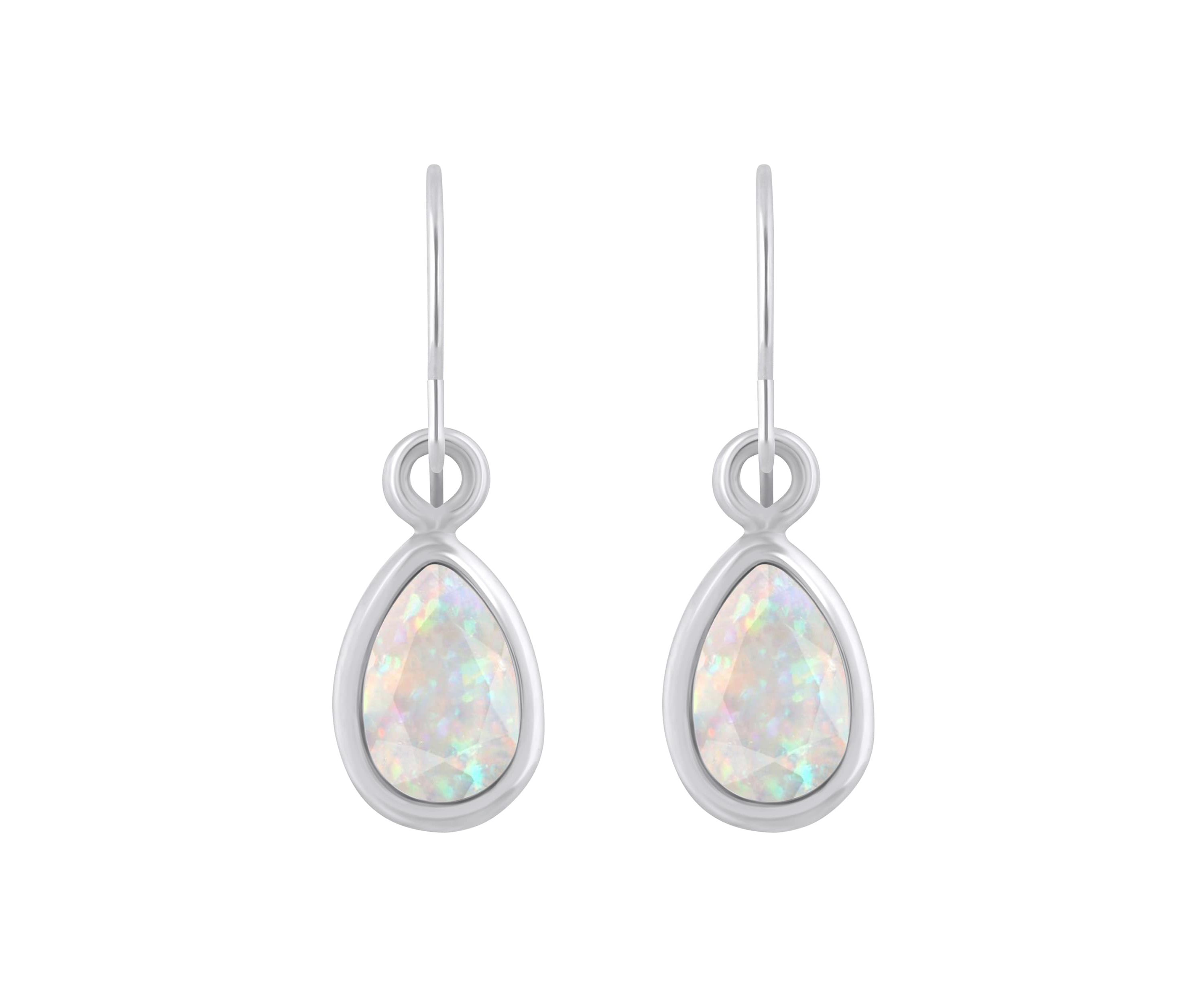 Lab Created 10K Yellow Gold 6x4mm Pear Shape Created Opal Drop Earrings