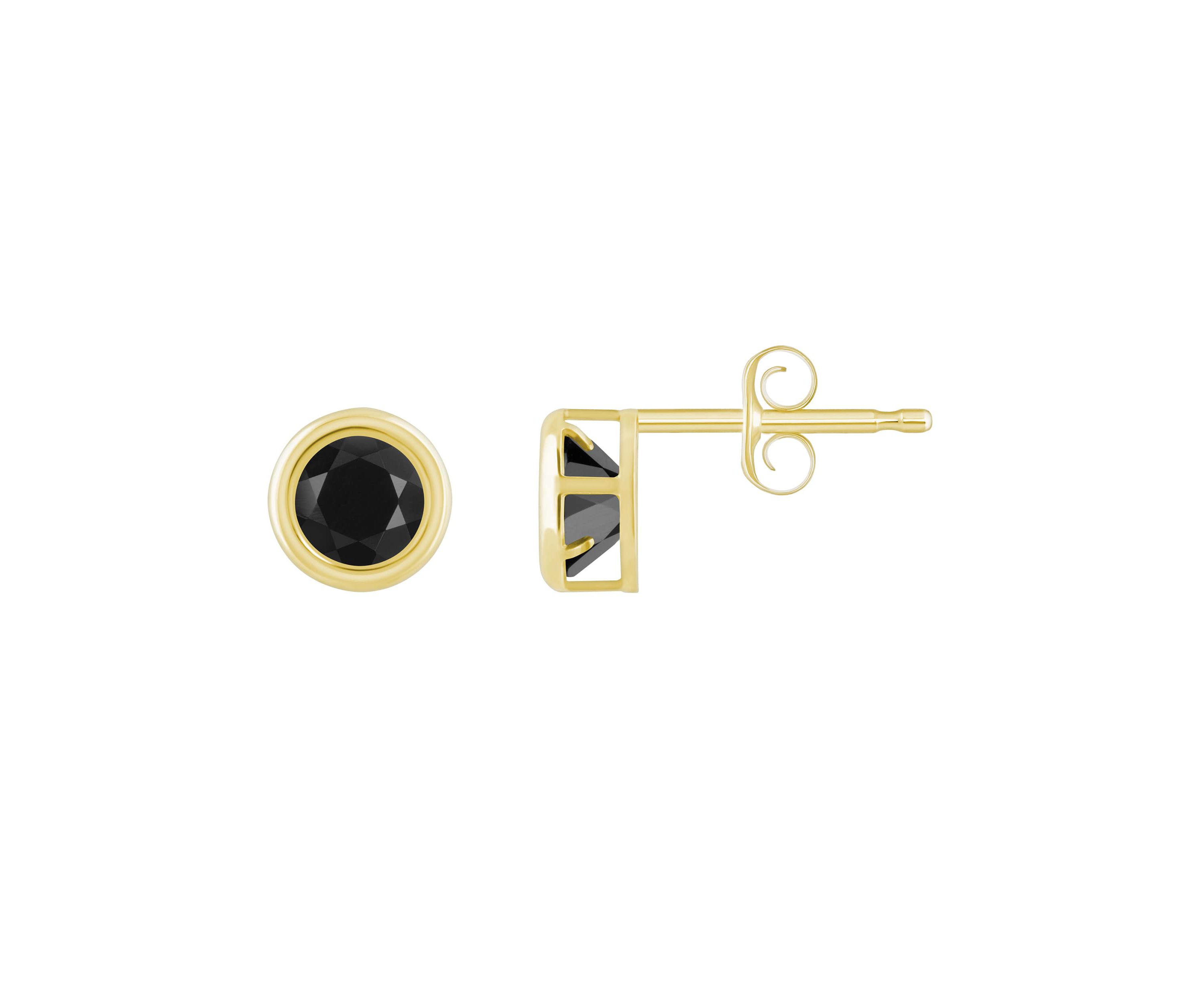 10K White Gold 5mm Round Black Onyx Stud Earrings