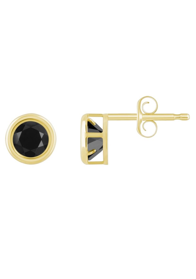 10K White Gold 5mm Round Black Onyx Stud Earrings