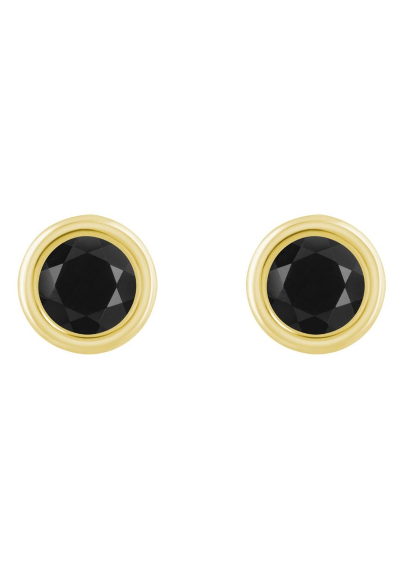 10K White Gold 5mm Round Black Onyx Stud Earrings