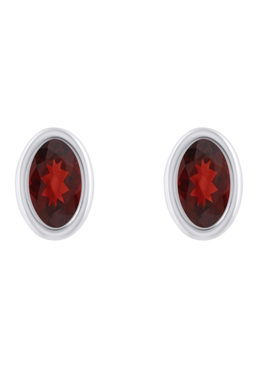 10K White Gold 6x4mm Oval Garnet Stud Earrings