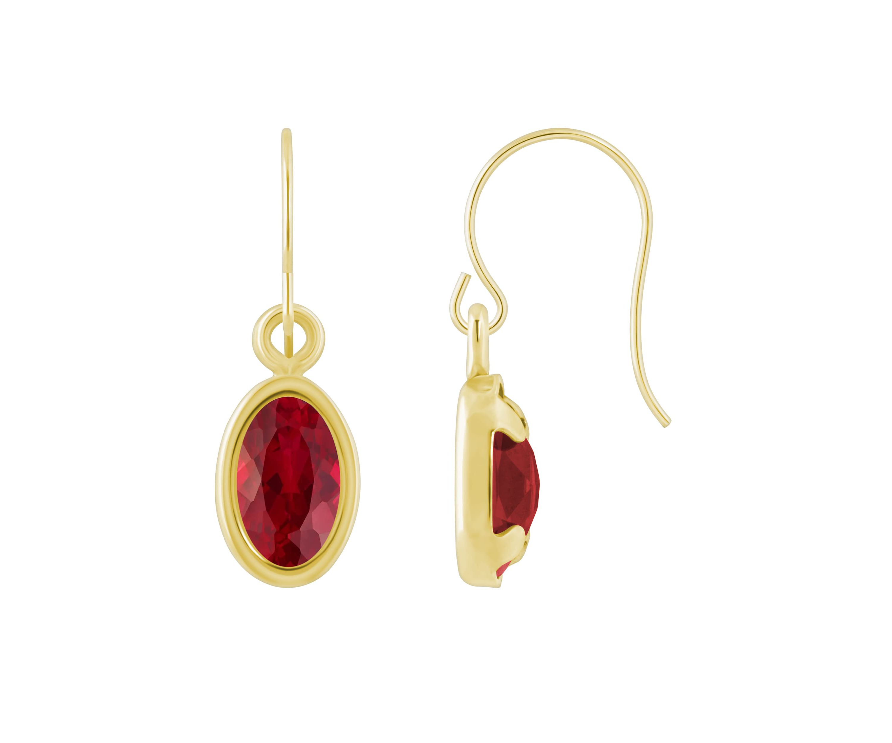 Lab Created 10K White Gold 6x4mm Oval Created Ruby Drop Earrings