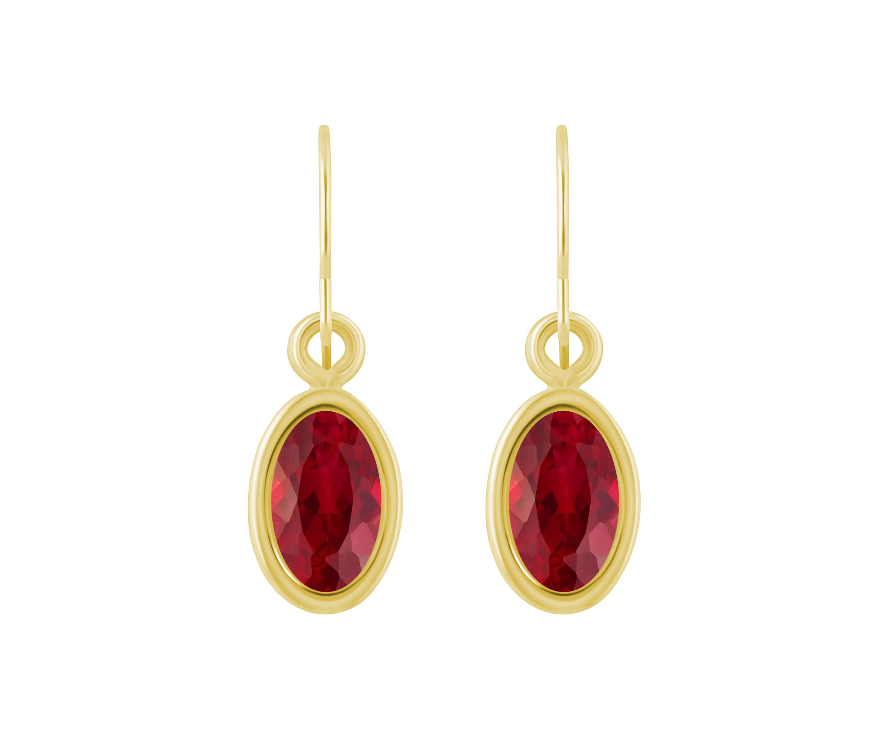 Lab Created 10K White Gold 6x4mm Oval Created Ruby Drop Earrings