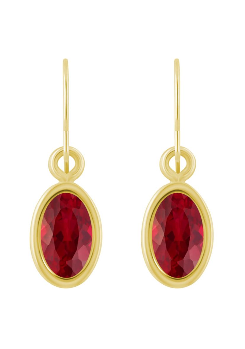 Lab Created 10K White Gold 6x4mm Oval Created Ruby Drop Earrings
