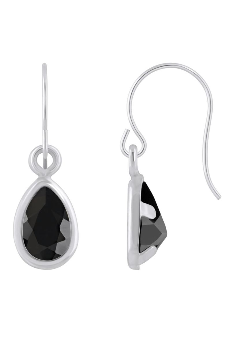 10K Yellow Gold 6x4mm Pear Shape Black Onyx Drop Earrings