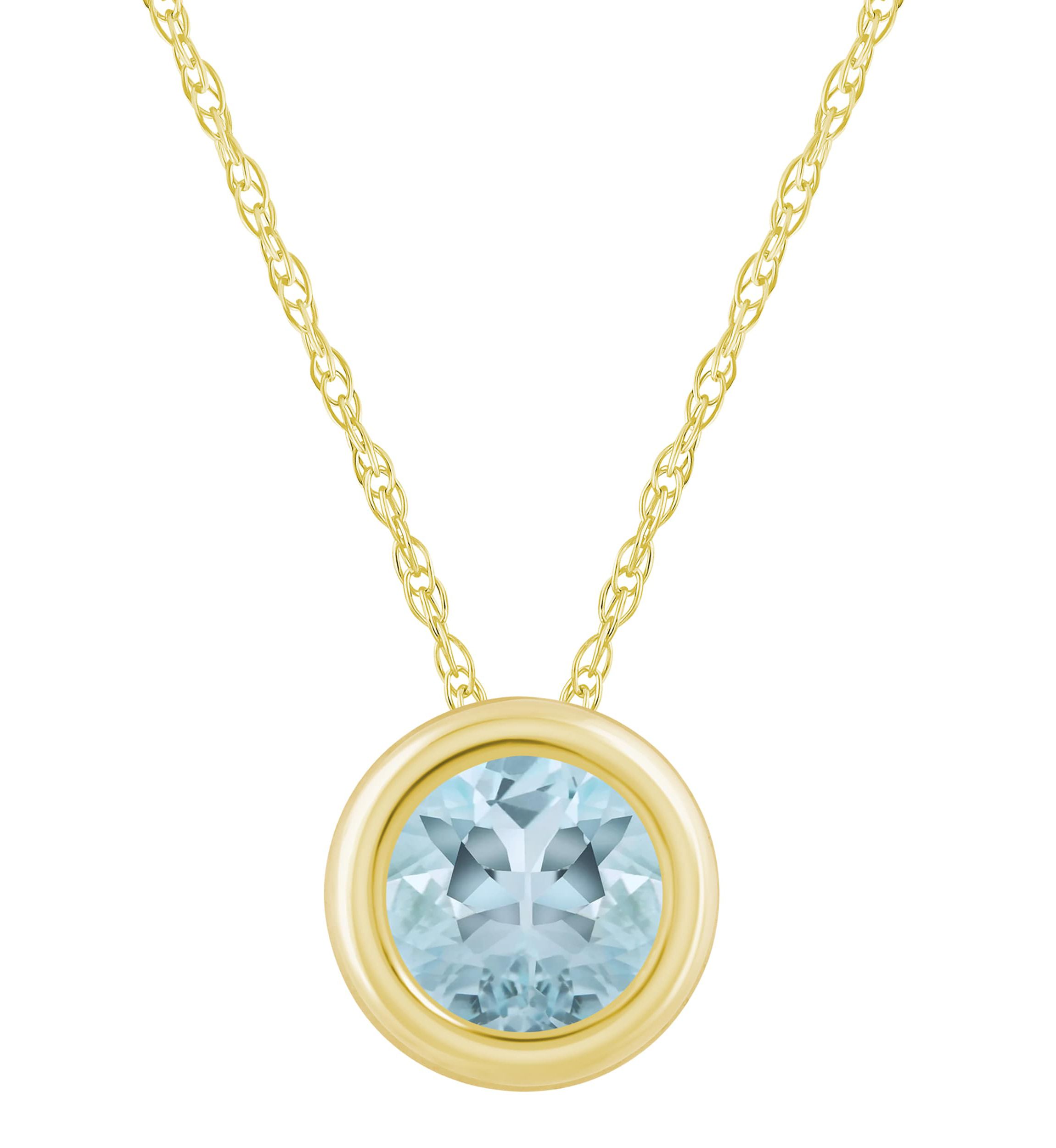 10K Yellow Gold 5mm Round Aquamarine Pendant Necklace