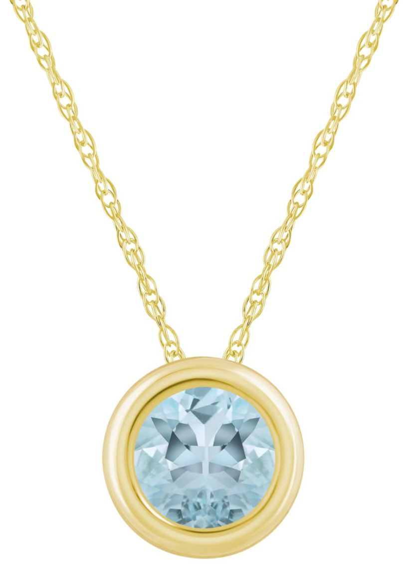 10K Yellow Gold 5mm Round Aquamarine Pendant Necklace