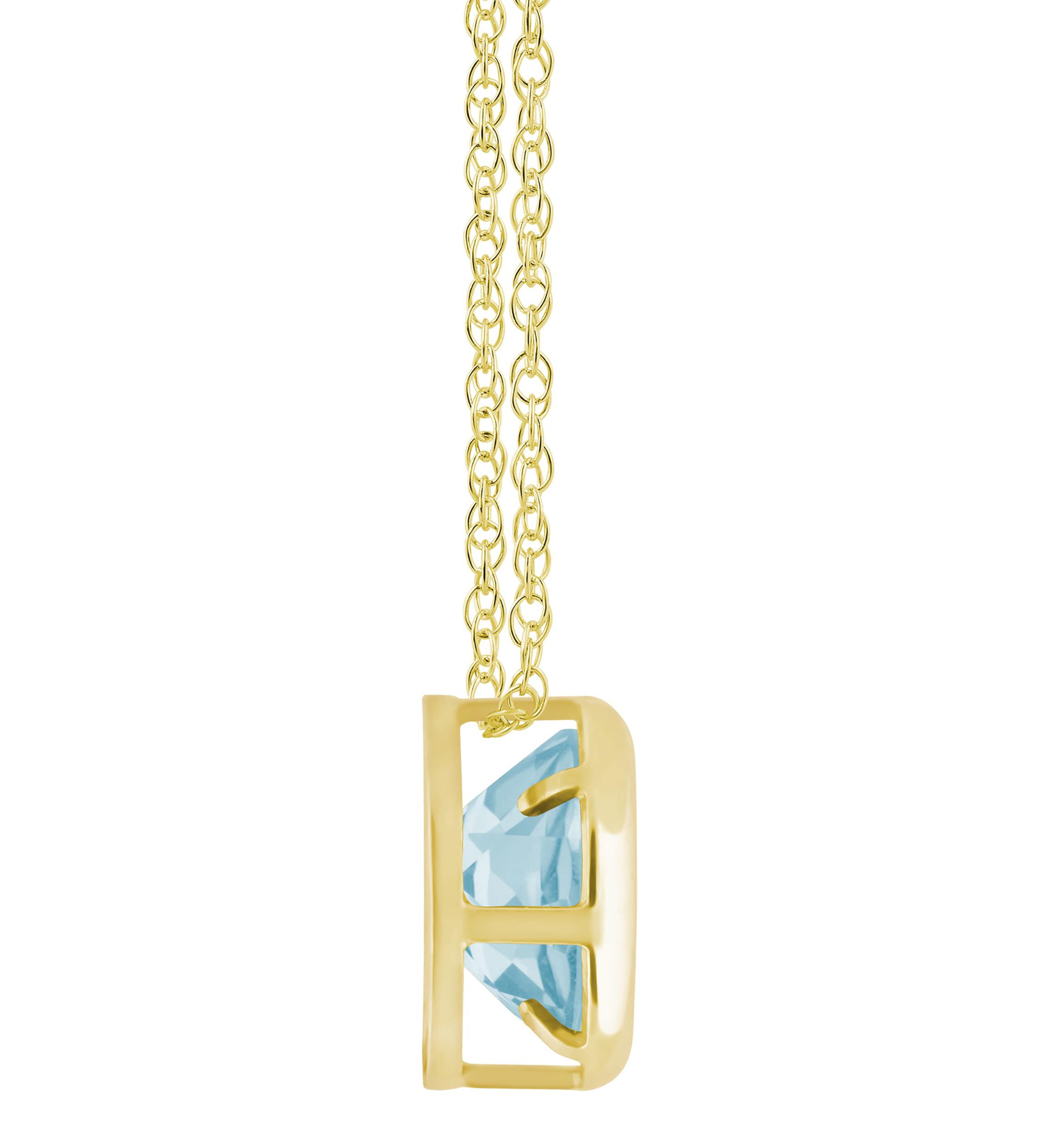 10K Yellow Gold 5mm Round Aquamarine Pendant Necklace
