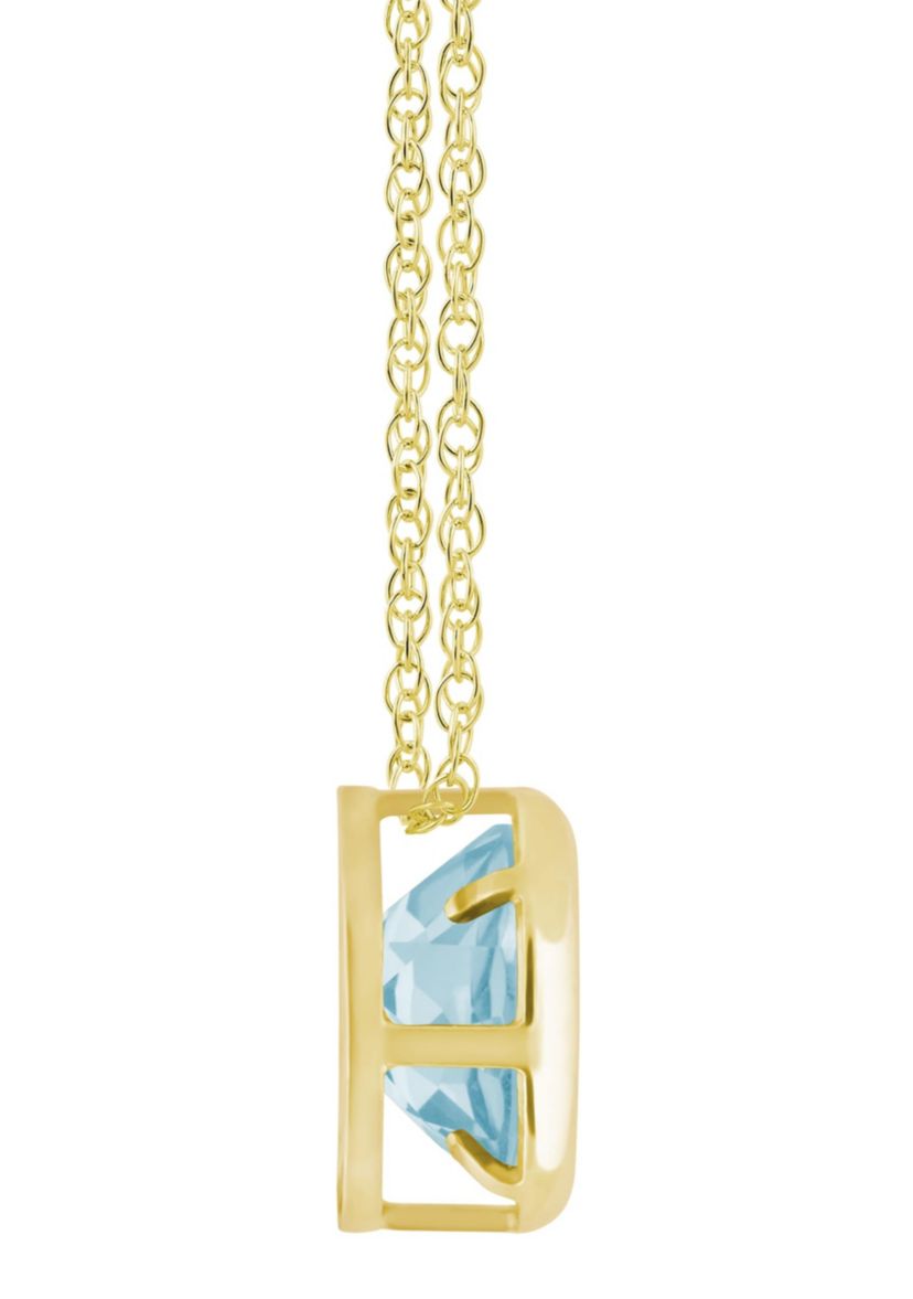 10K Yellow Gold 5mm Round Aquamarine Pendant Necklace