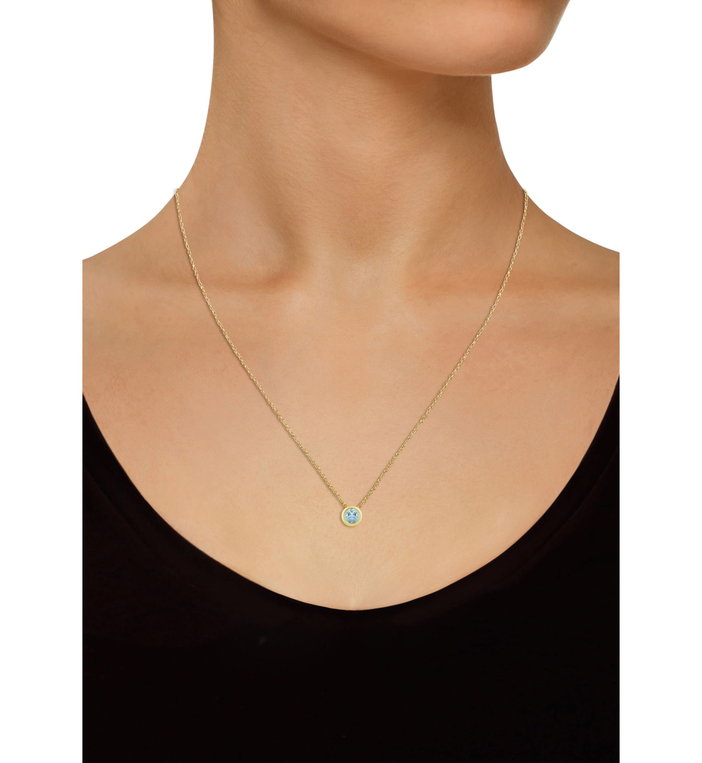 10K Yellow Gold 5mm Round Aquamarine Pendant Necklace
