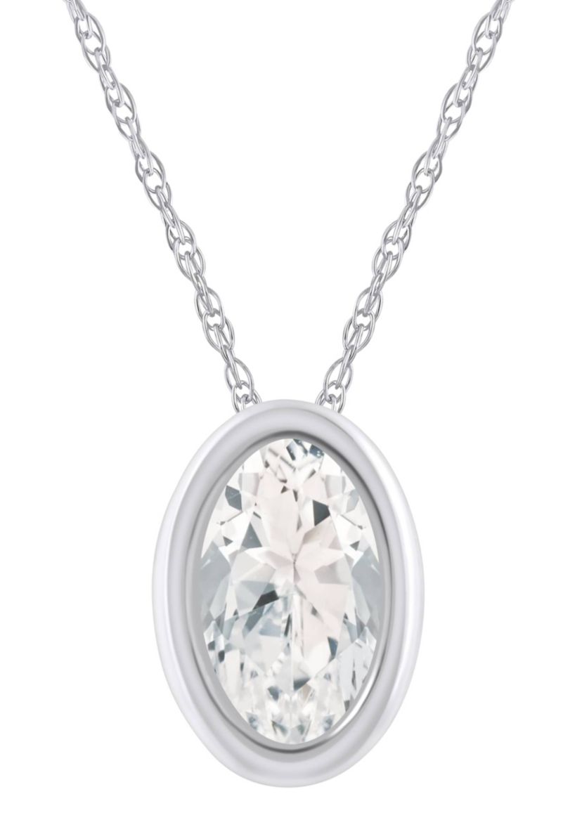 10K White Gold 6x4mm Oval White Topaz Pendant Necklace