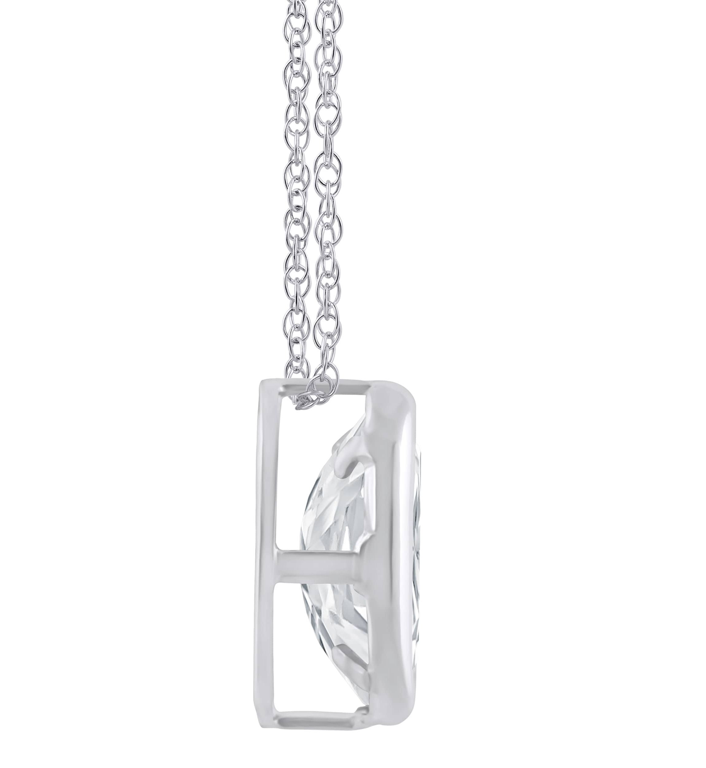 10K White Gold 6x4mm Oval White Topaz Pendant Necklace