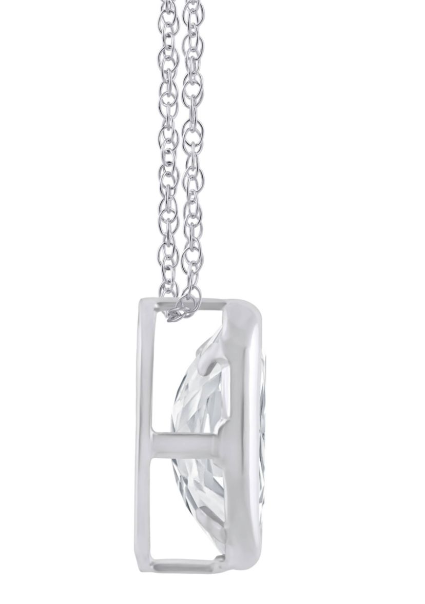 10K White Gold 6x4mm Oval White Topaz Pendant Necklace