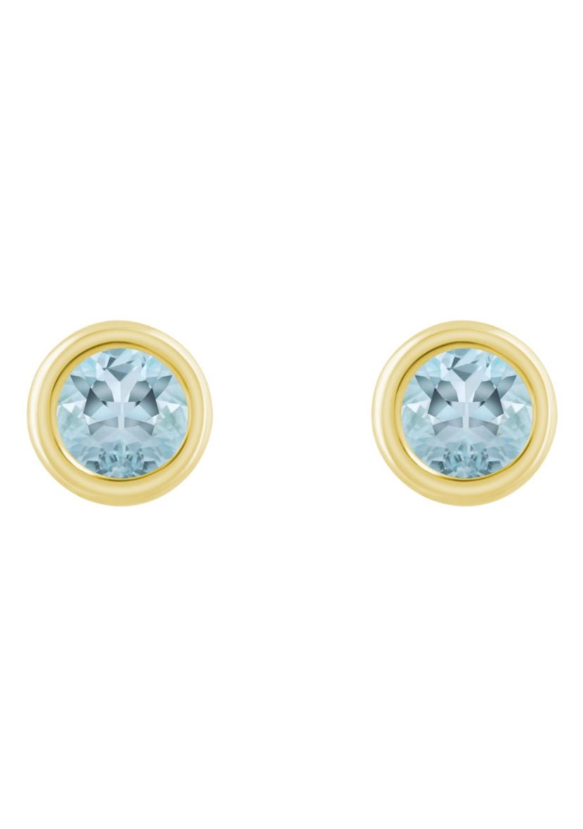 10K White Gold 3mm Round Aquamarine Stud Earrings
