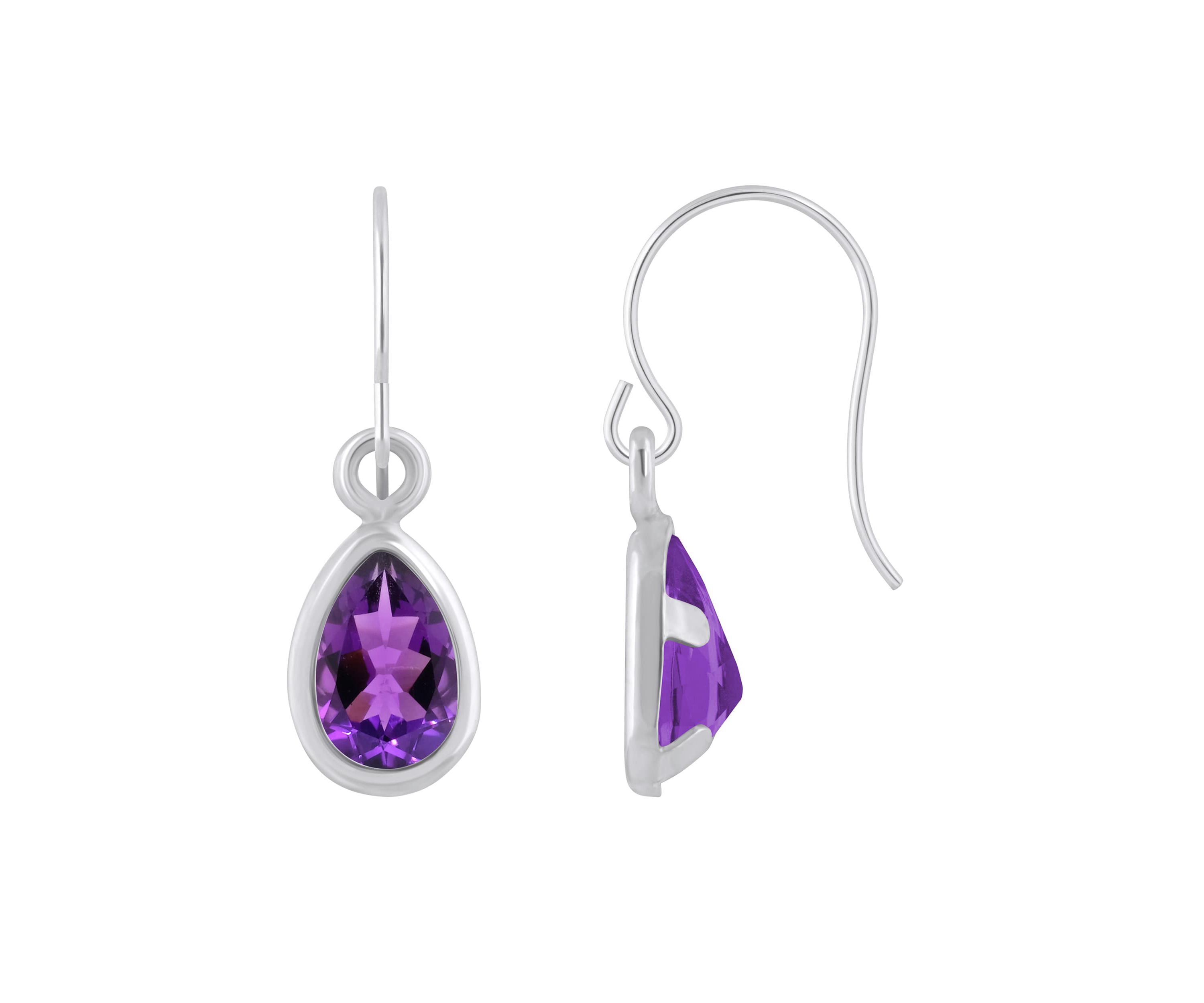 10K Yellow Gold 6x4mm Pear Shape Amethyst Drop Earrings