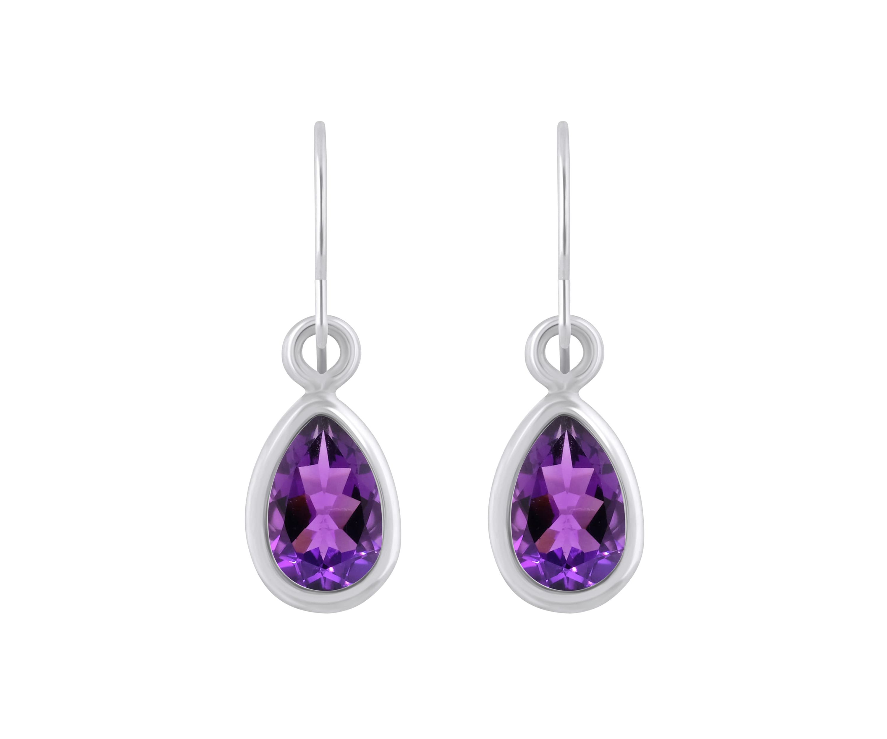10K Yellow Gold 6x4mm Pear Shape Amethyst Drop Earrings