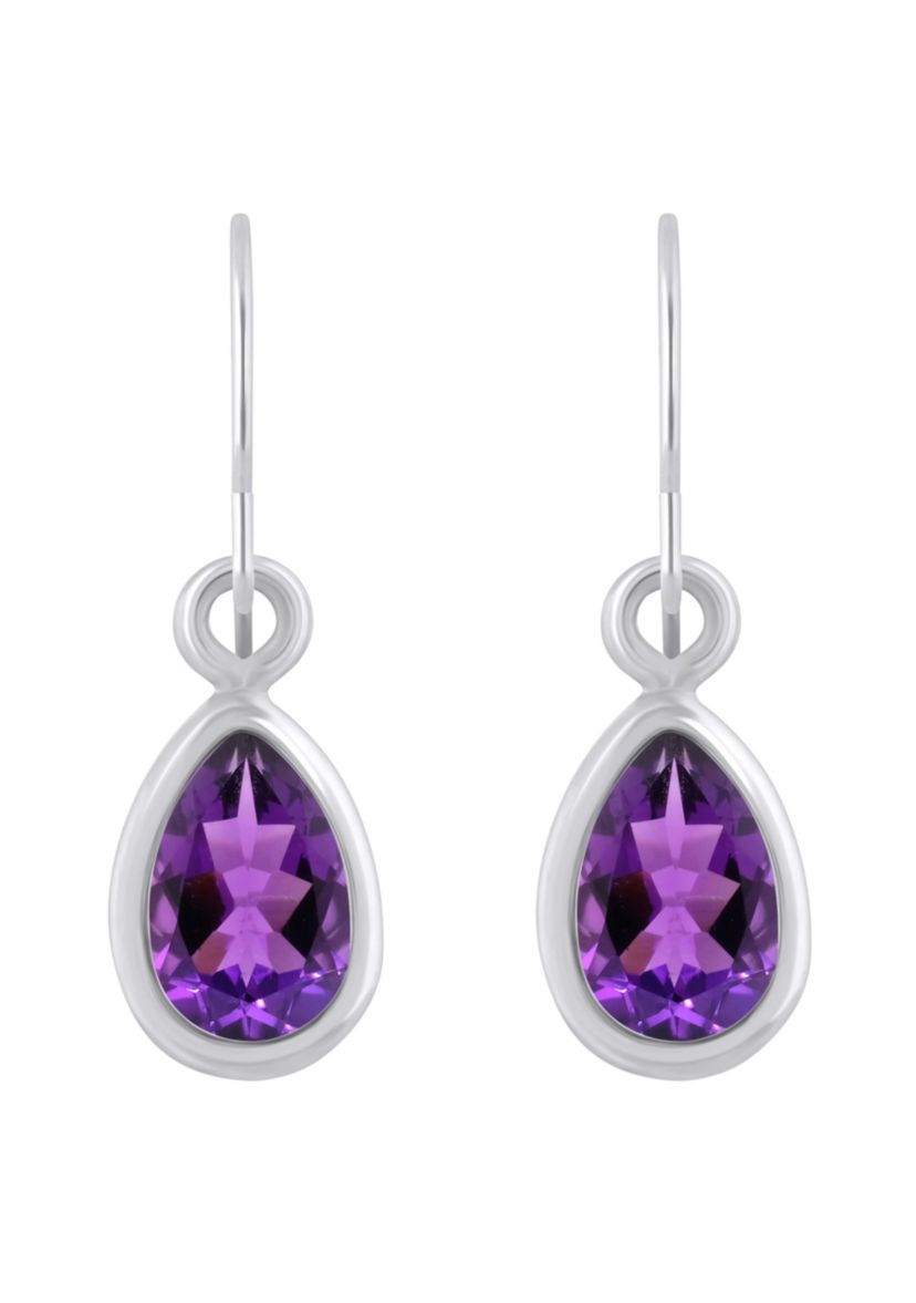 10K Yellow Gold 6x4mm Pear Shape Amethyst Drop Earrings