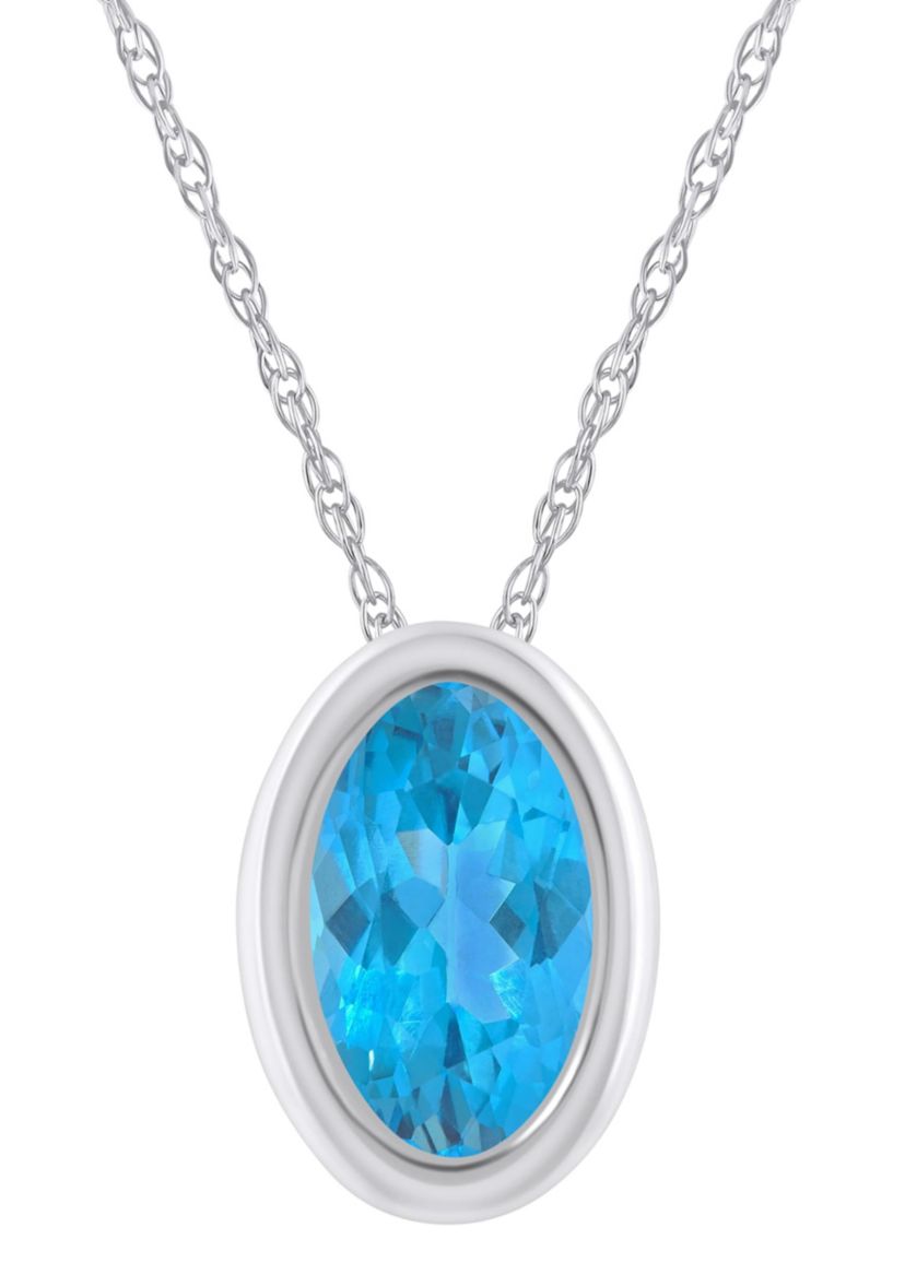 10K Yellow Gold 6x4mm Oval Blue Topaz Pendant Necklace