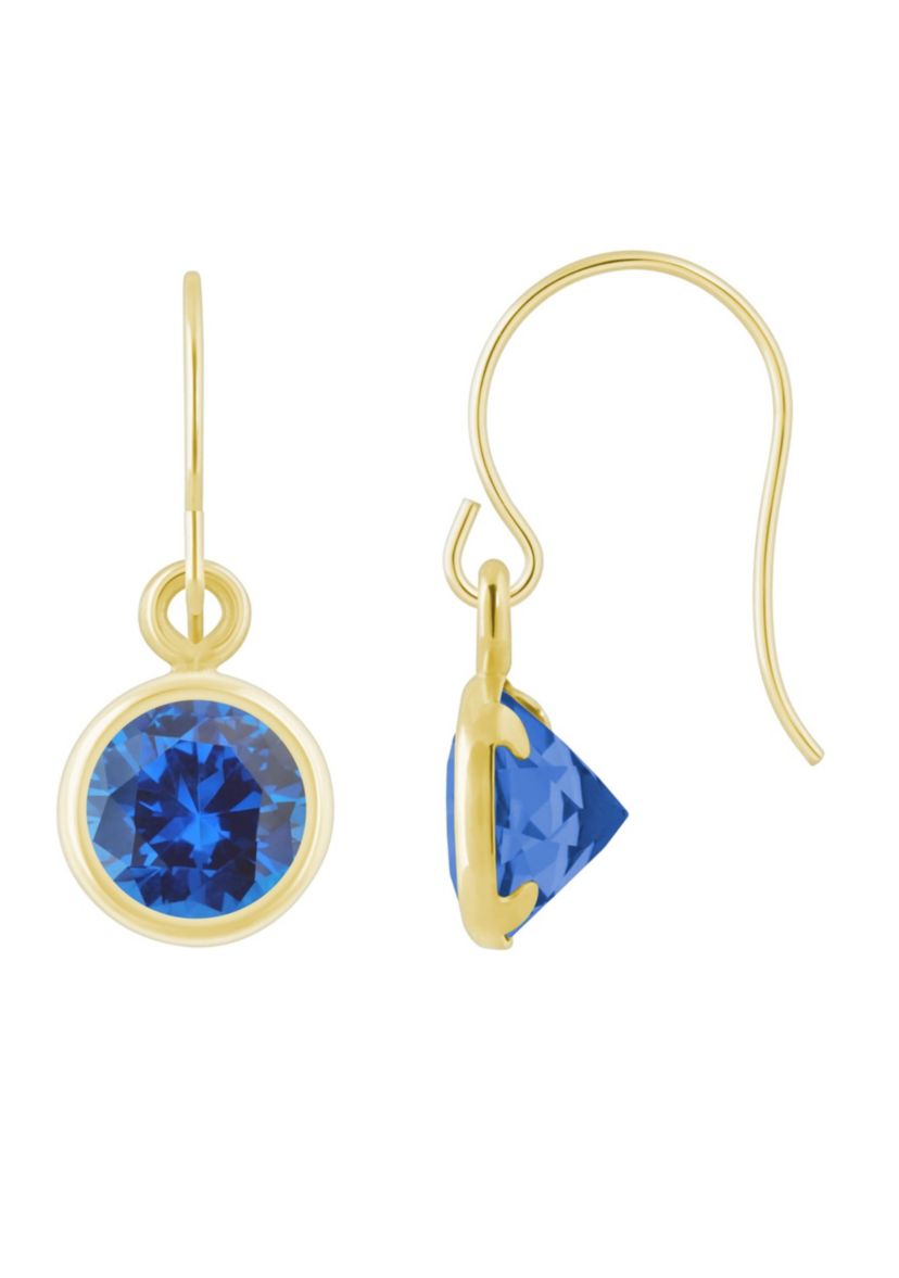 Lab Created 10K White Gold 5mm Round Created Sapphire Drop Earrings