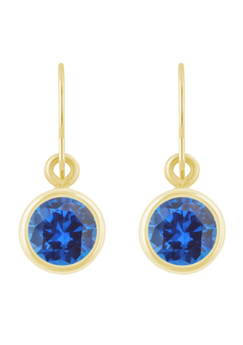 Lab Created 10K White Gold 5mm Round Created Sapphire Drop Earrings