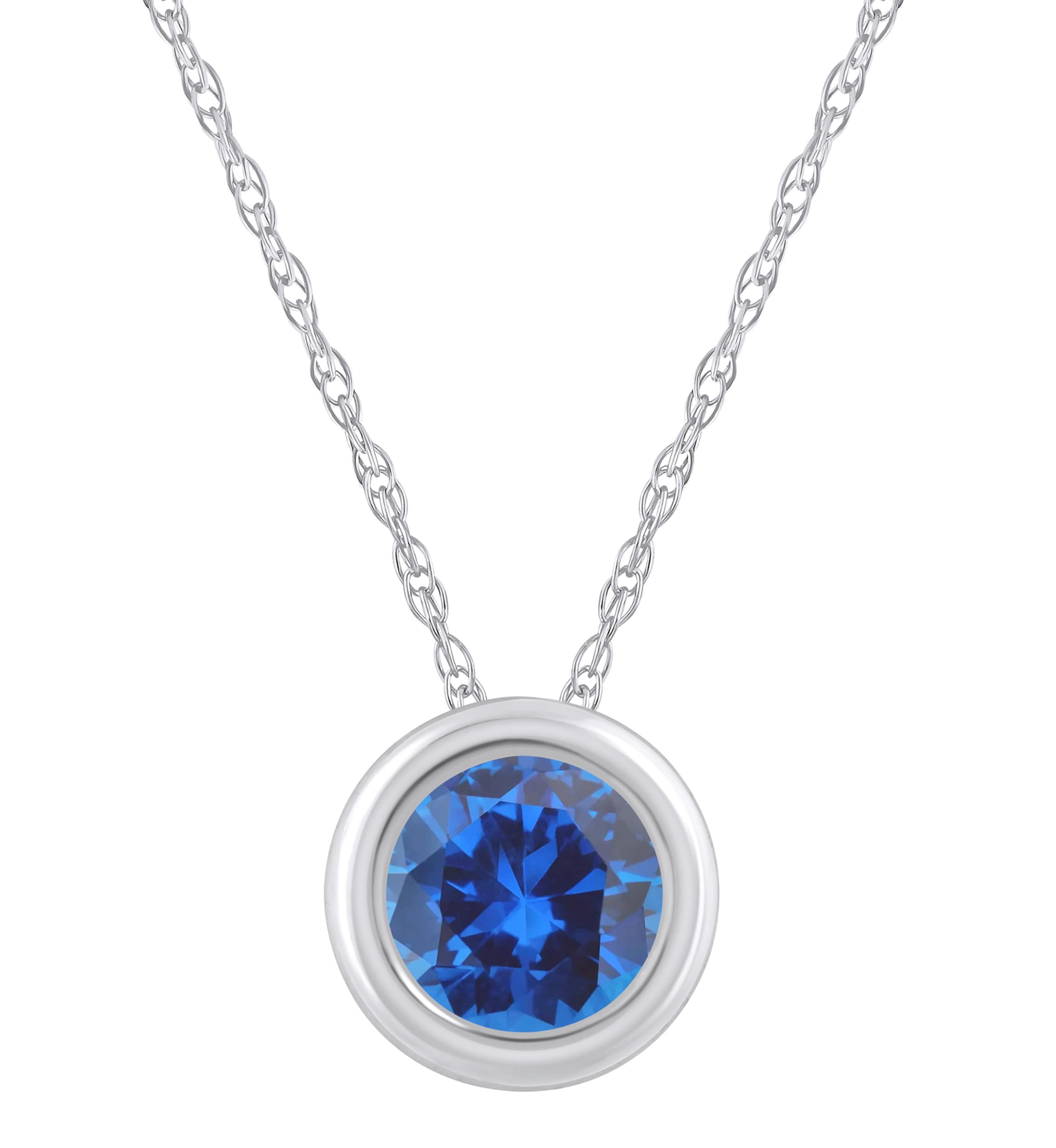 Lab Created 10K Yellow Gold 5mm Round Created Sapphire Pendant Necklace