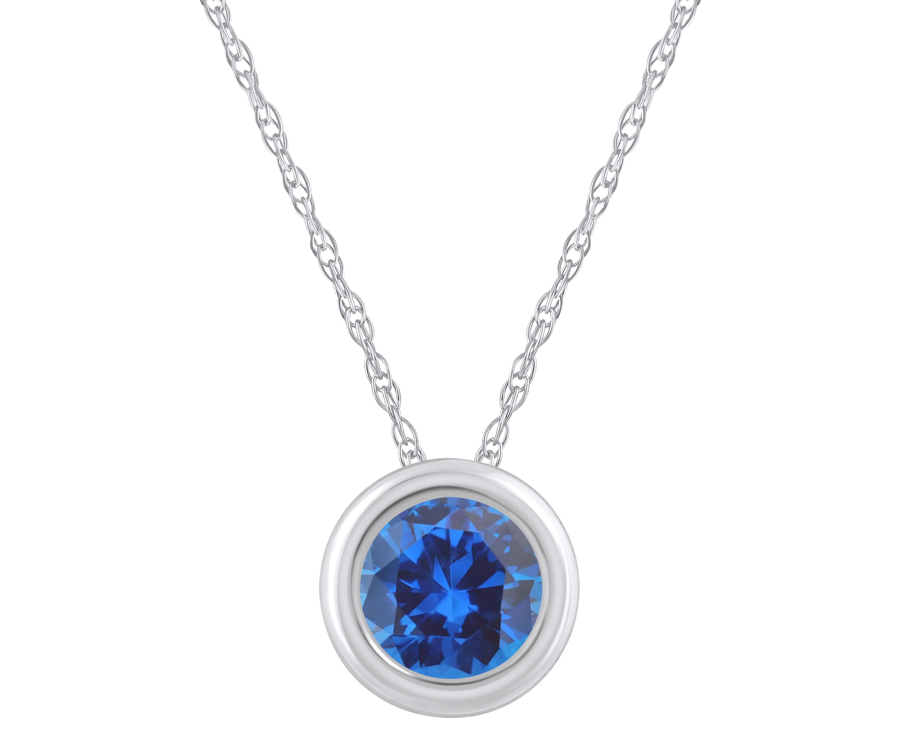 Lab Created 10K Yellow Gold 5mm Round Created Sapphire Pendant Necklace