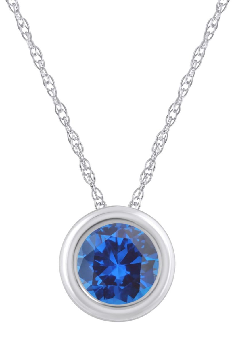 Lab Created 10K Yellow Gold 5mm Round Created Sapphire Pendant Necklace