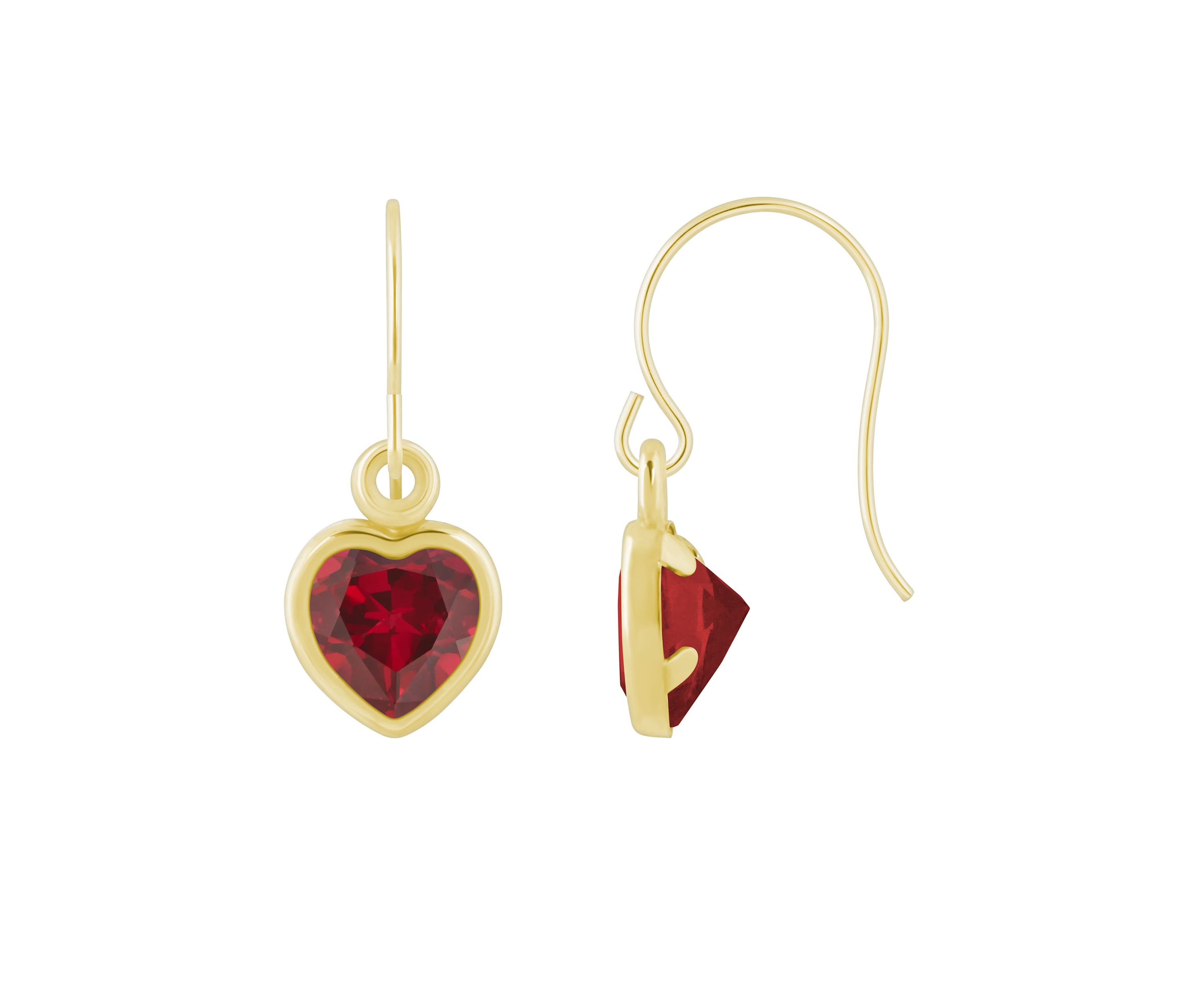 Lab Created 10K Yellow Gold 5mm Heart Shape Created Ruby Drop Earrings