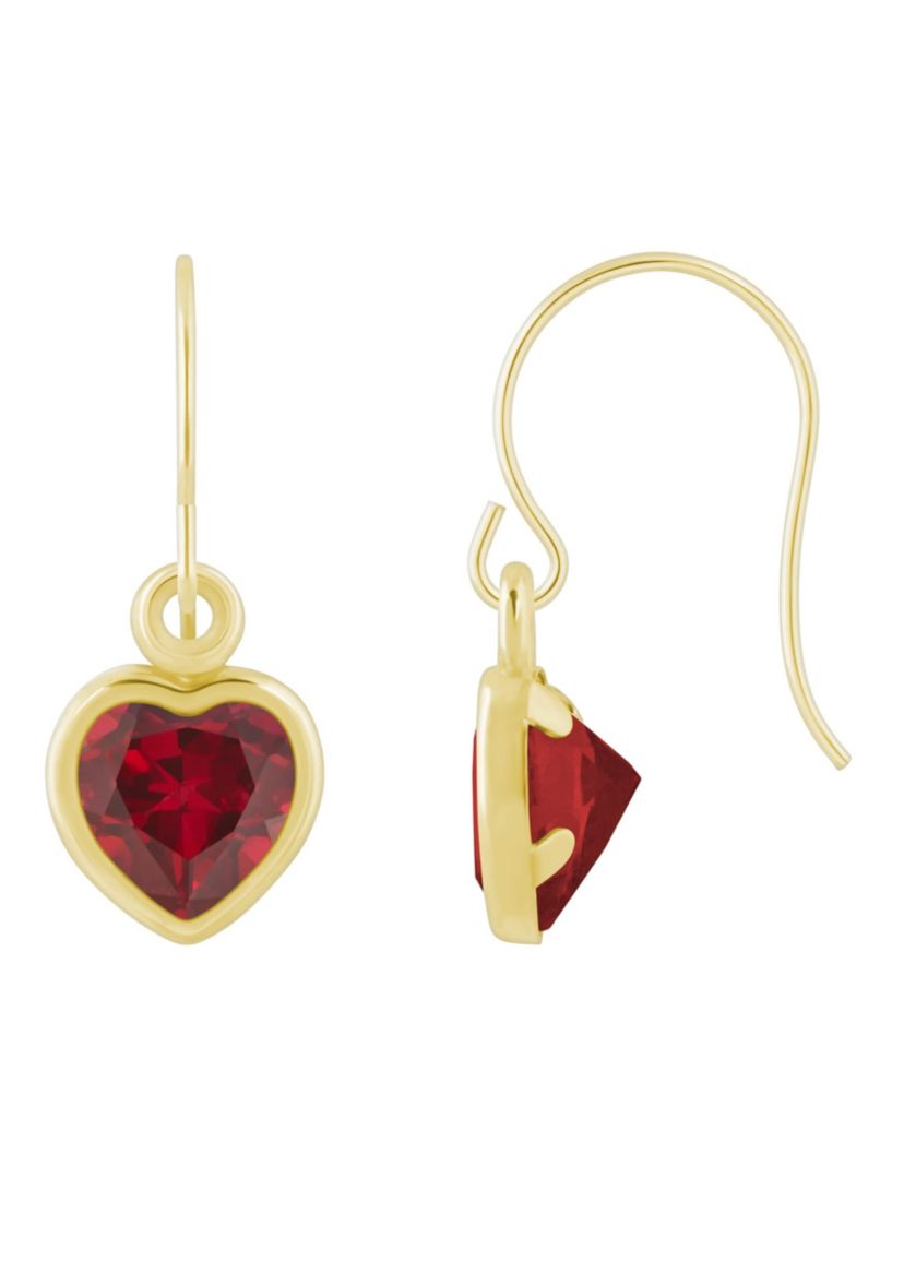 Lab Created 10K Yellow Gold 5mm Heart Shape Created Ruby Drop Earrings