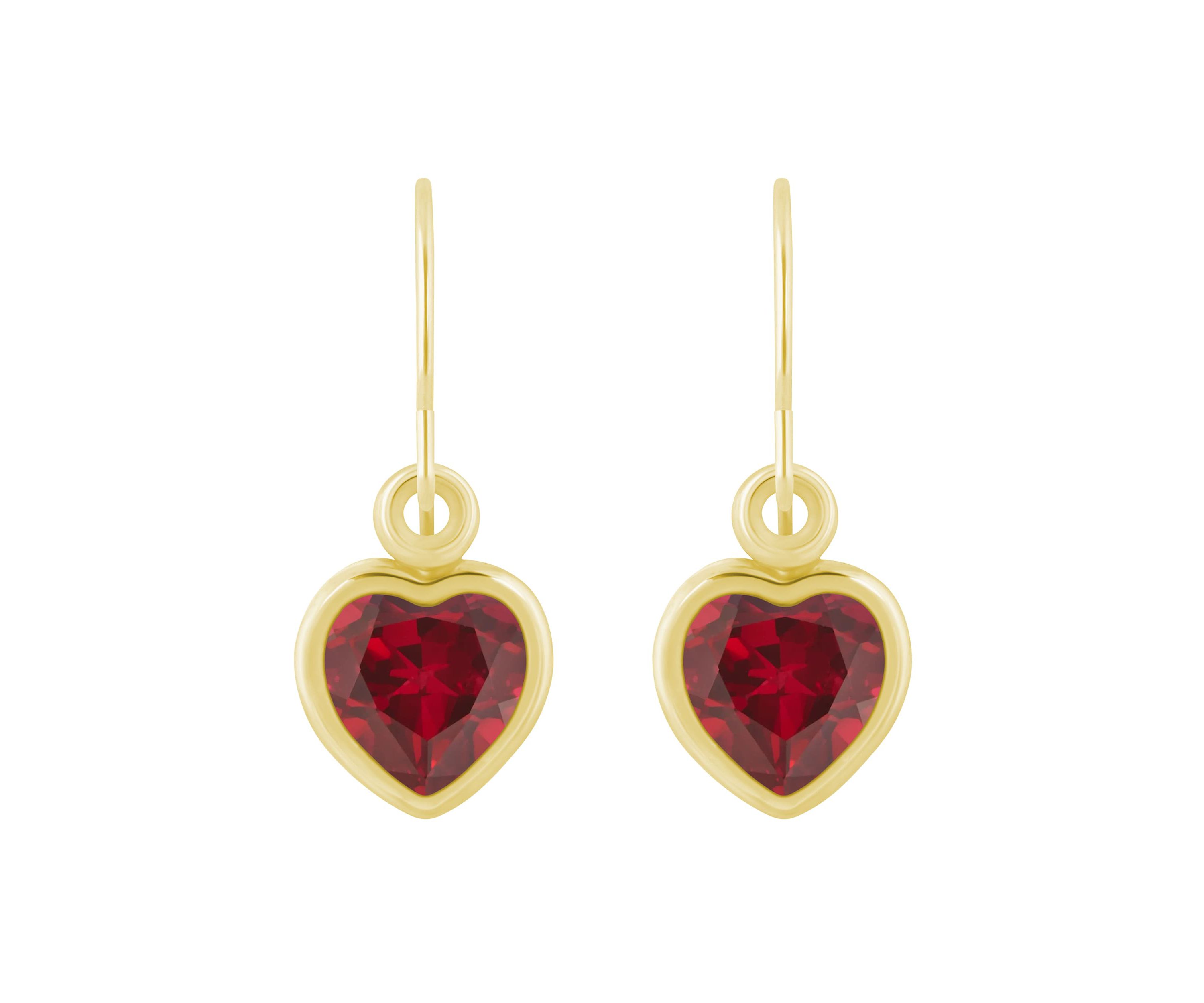 Lab Created 10K Yellow Gold 5mm Heart Shape Created Ruby Drop Earrings