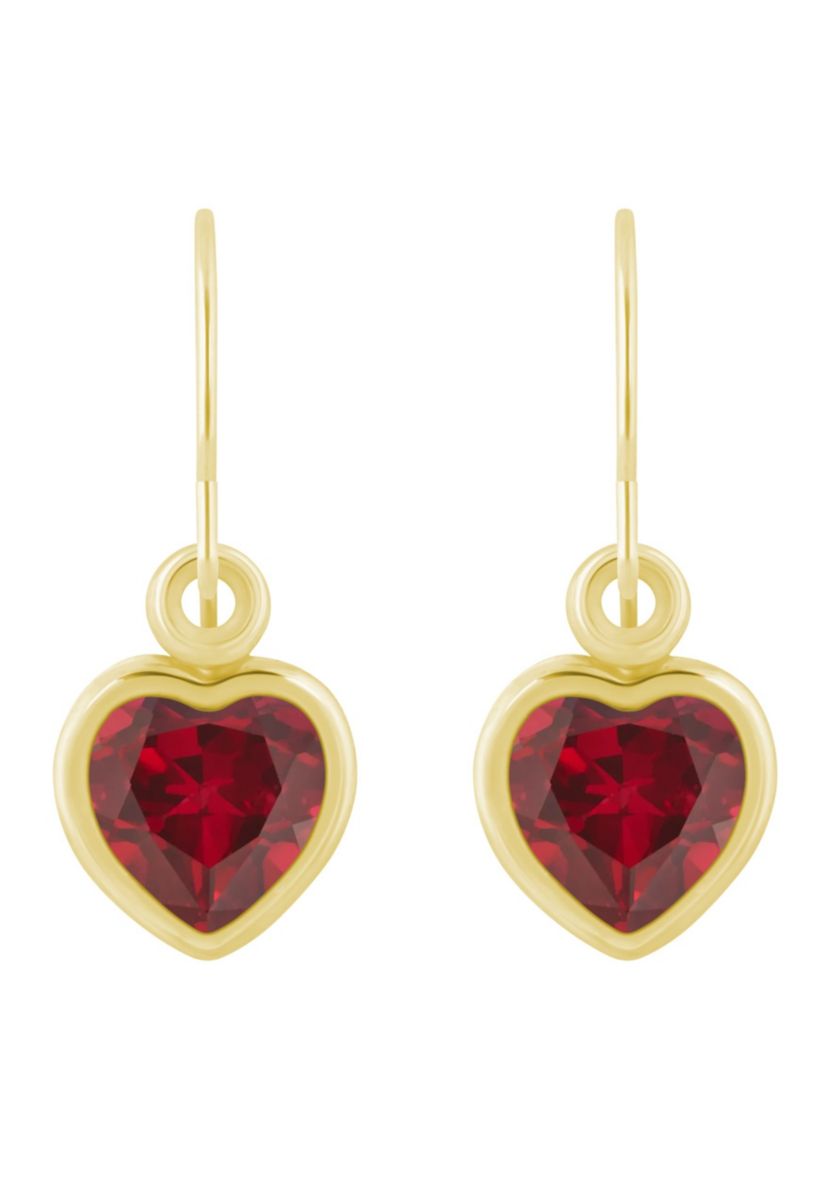 Lab Created 10K Yellow Gold 5mm Heart Shape Created Ruby Drop Earrings