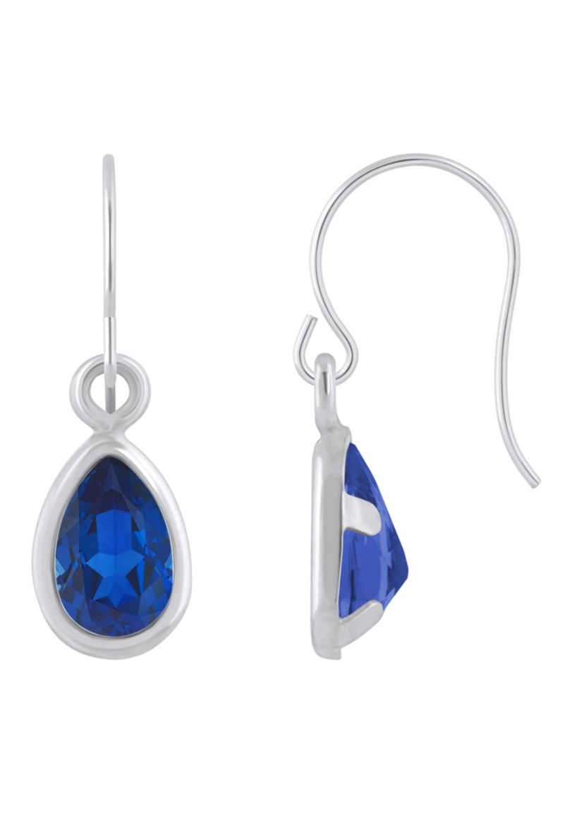 Lab Created 10K White Gold 6x4mm Pear Shape Created Sapphire Drop Earrings