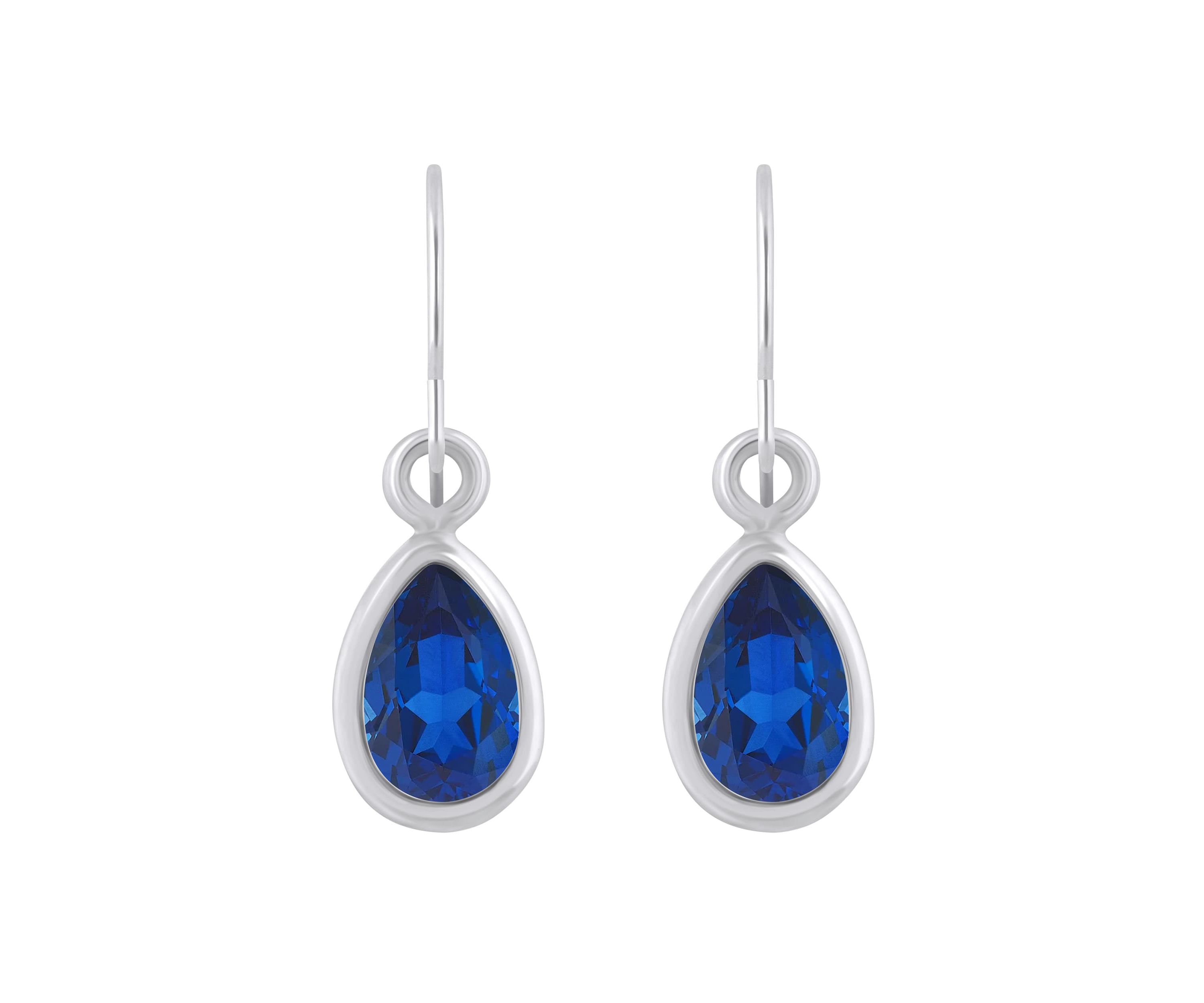 Lab Created 10K White Gold 6x4mm Pear Shape Created Sapphire Drop Earrings