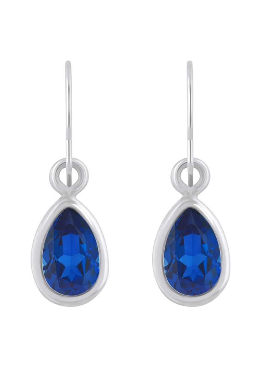 Lab Created 10K White Gold 6x4mm Pear Shape Created Sapphire Drop Earrings